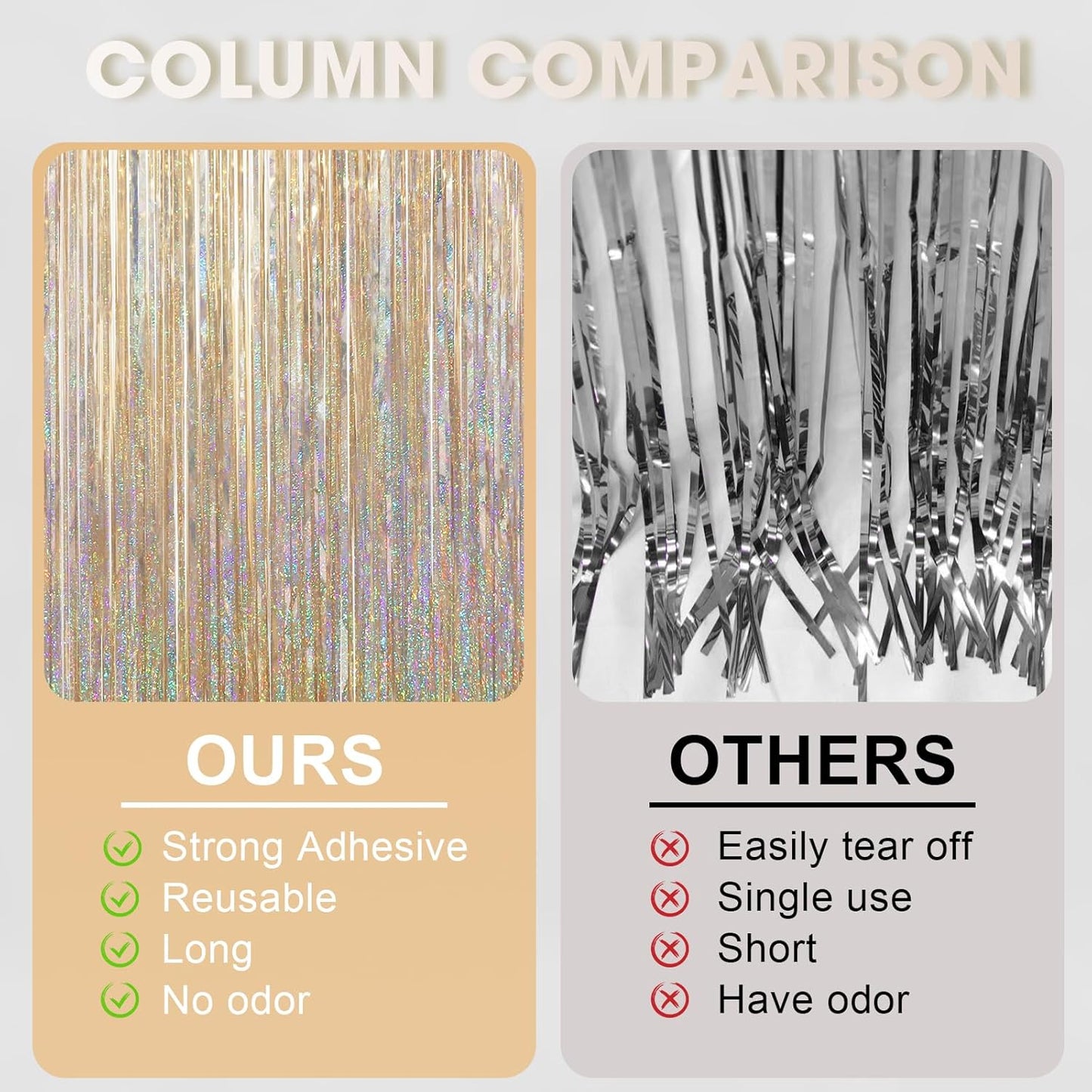 3 Pack 3.3 x 6.6 ft Champagne Foil Fringe Backdrop, Tinsel Streamers Party Decorations, Fringe Backdrop for Birthday, Photo Booth Props for Bachelorette, New Years Eve Party Supplies