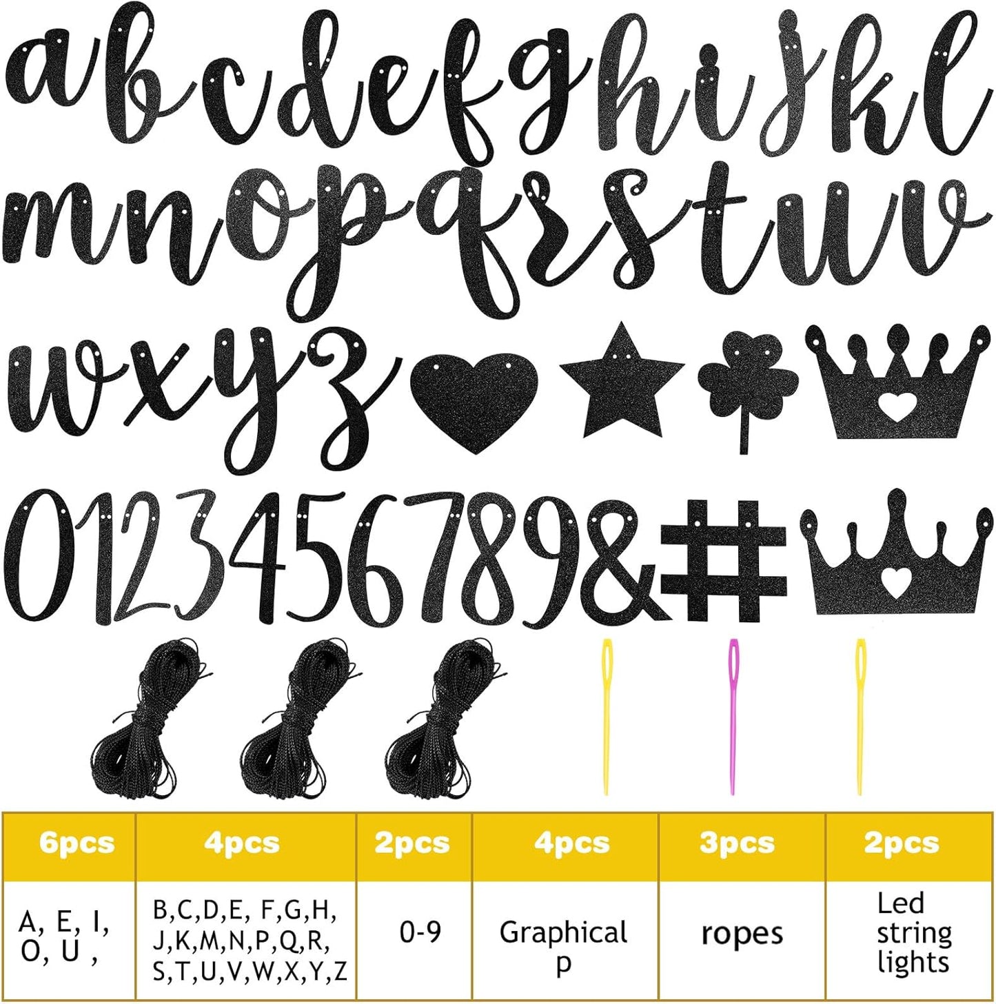 TaoBary 167 Pcs DIY Banner Kit Happy Birthday Glitter Banner Customizable Glitter Make Your Own Kit 162 Letters Symbols and Numbers 3 Rope for Birthday Halloween Wedding Christmas(Black)