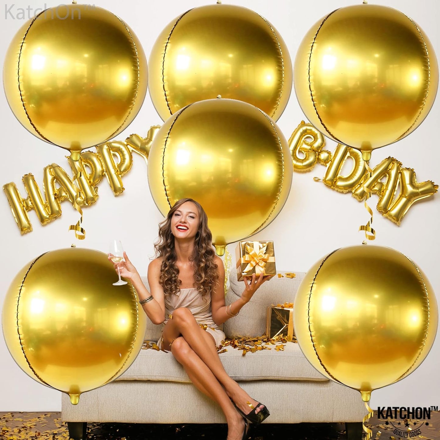 KatchOn, Big Gold Foil Balloon - 22 Inch, Pack of 6 | Gold Mylar Balloons for Golden Party Decorations | Metallic Balloon for Disco, Retirement, Anniversary, Bridal Shower, Birthday Decorations