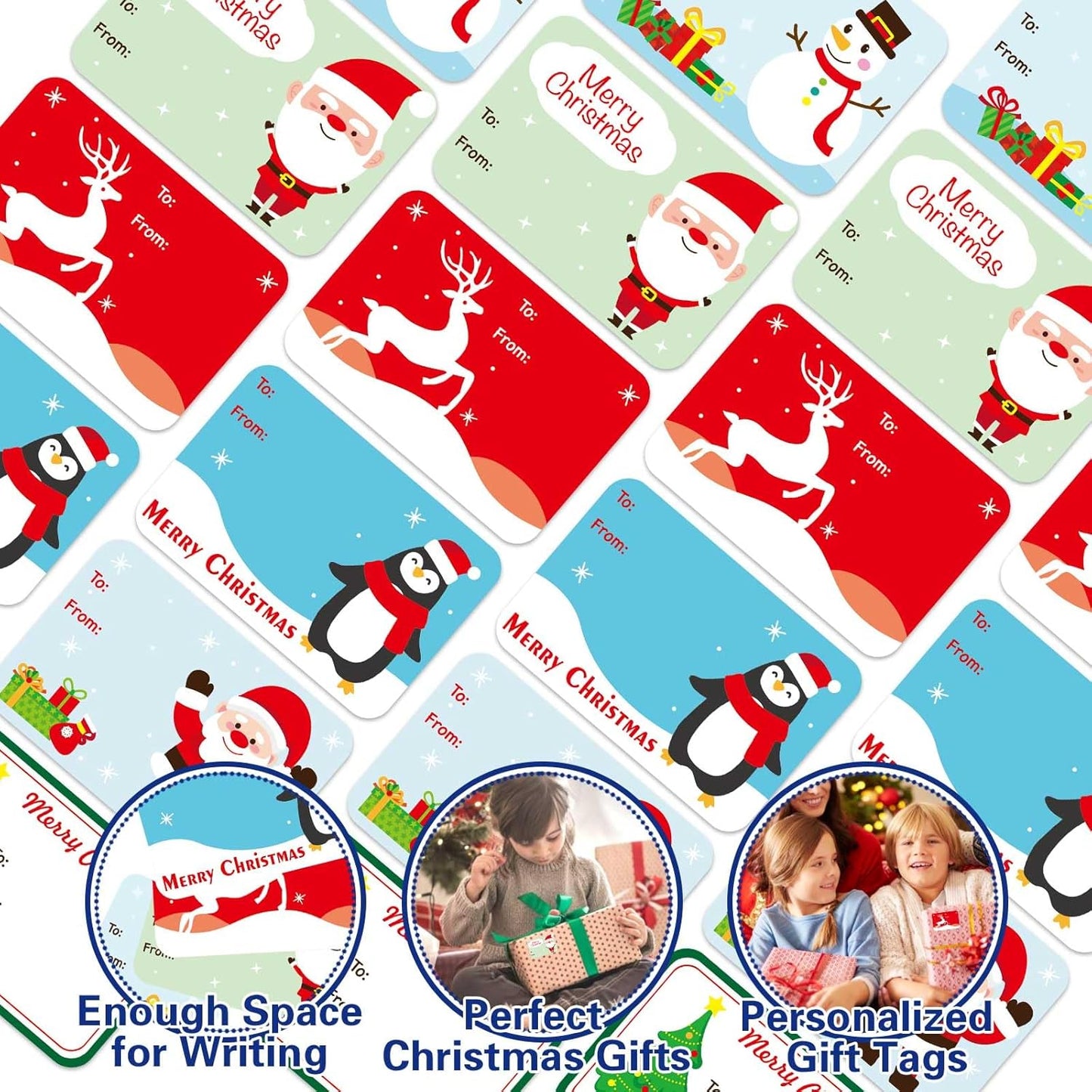 300PCS Christmas Gift Tags Stickers, Self-Adhesive Christmas Name Tags for Gifts Wrappings Christmas Gift Labels Stickers for Presents Boxes Bags Envelopes