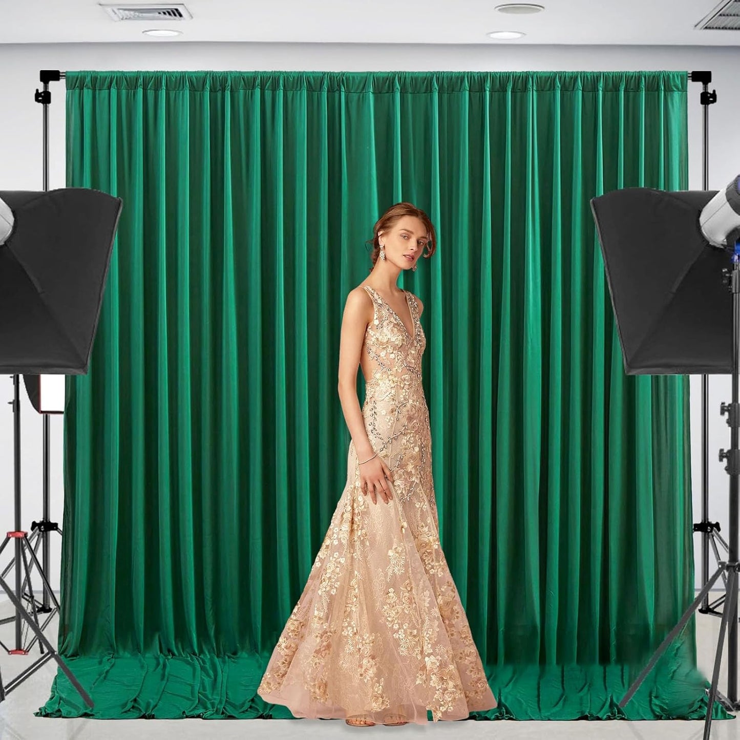 10 x 7 Feet Green Backdrop Curtain for Partie, Background Curtains for Photoshoot, Birthday, Wedding, Halloween, Thanksgiving, Christmas Day, New Year Party Decorations 5Ft x 7Ft, 2 Panels