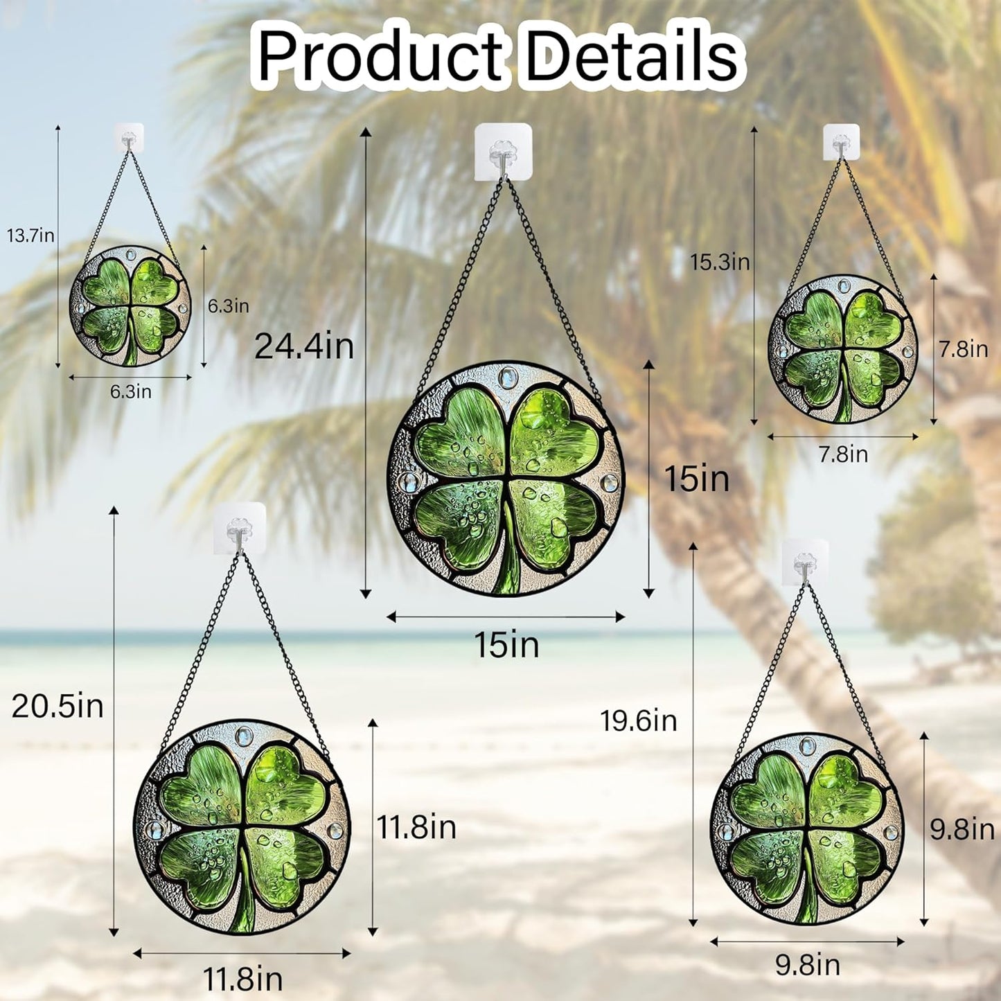 Stained Glass Window Hanging, Green Silver 4 Leaf Clover Sun Catcher for Window Door Home Decor Plant Suncatcher Christmas Mother's Day Birthday Gifts for Women Men Mom Nana 11.8 in