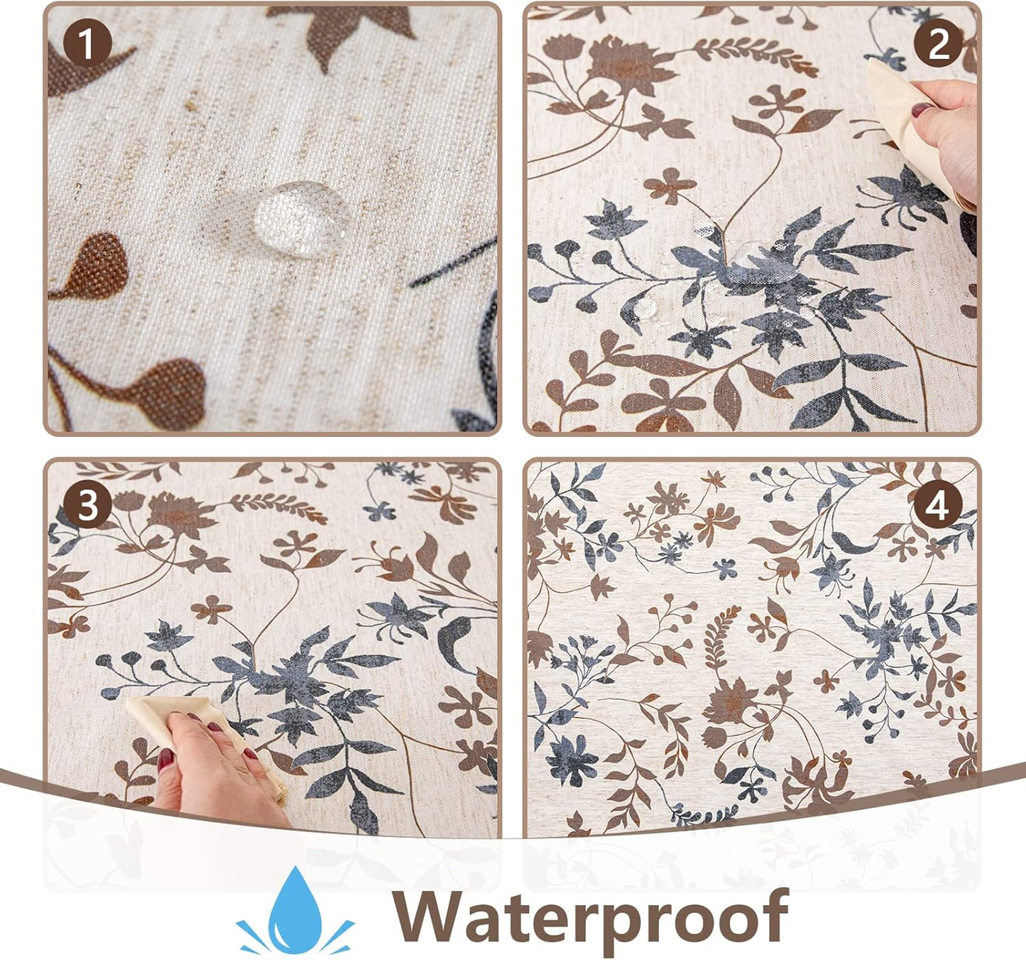 MYSKY HOME Rustic Tablecloth Classic Brown Leaves Printed Linen Fabric Table Cover Waterproof Fabric Tablecloth Farmhouse Decoration 60x120 Inches Rectangle/Oblong for Kitchen Dining and Outdoor Use