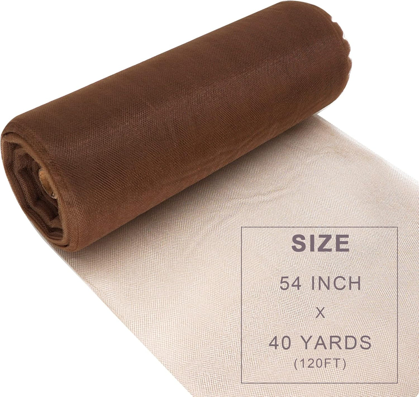 Brown Tulle Fabric Roll Spool Bolt (54 Inch by 40 Yards) Large Tulle Wedding Party Decoration, Tutu Skirt, Table Runner, Gift Wrapping, Bridal Shower, Soft & Drape (Brown)
