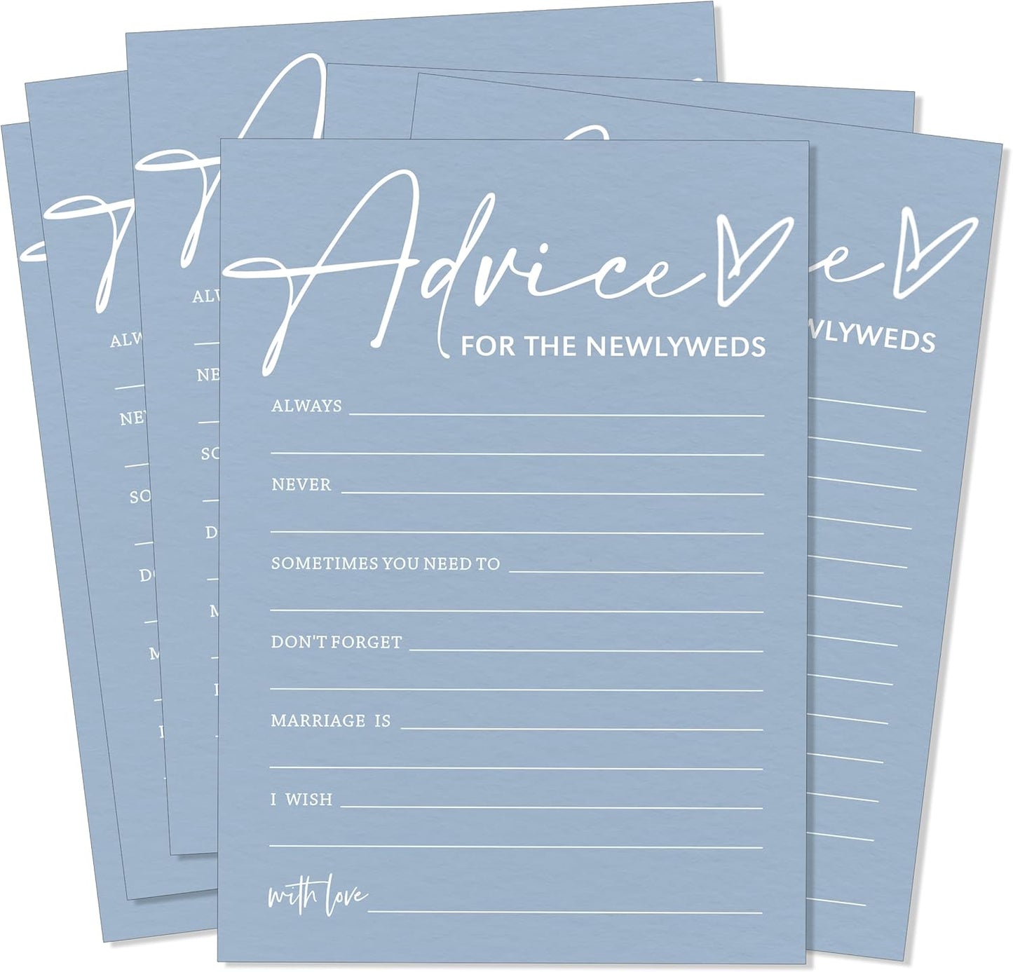 Wedding Advice Cards - Bdvice and Wishes for the Newlyweds Mr and Mrs Bride & Groom Perfect for Bridal Shower Wedding Games and Guest Book Alternative Pack of 25 Minimalist Blue 5x7 Inch Cards - B04