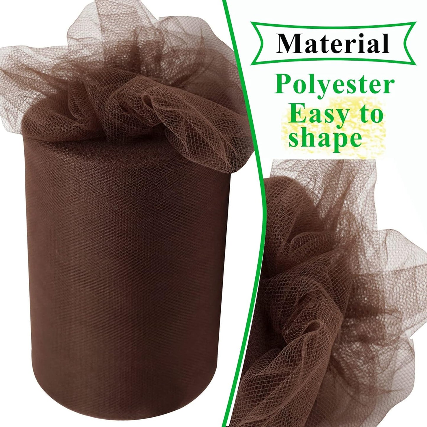 Brown Tulle Fabric Rolls 6 Inch by 100 Yards (300 feet) Fabric Spool Tulle Ribbon for DIY Brown Tutu Bow Baby Shower Birthday Party Wedding Halloween Decorations Christmas Craft Supplies