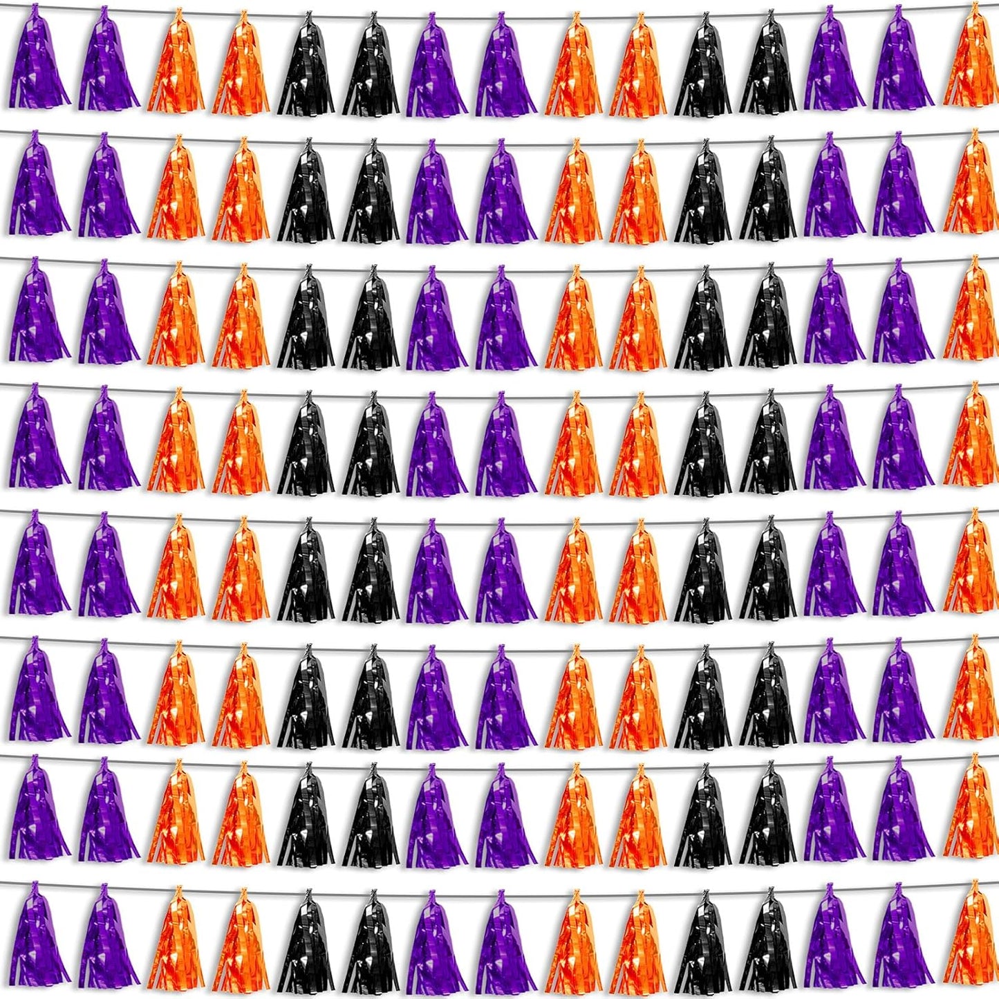 8P Purple Black 0range Foil Fringe Metallic Tassel Streamers Banner Tassel Garland for Parade Floats, Bachelorette, Wedding, Birthday, Halloween, Christmas, Bridal/Baby Shower Party Decorations