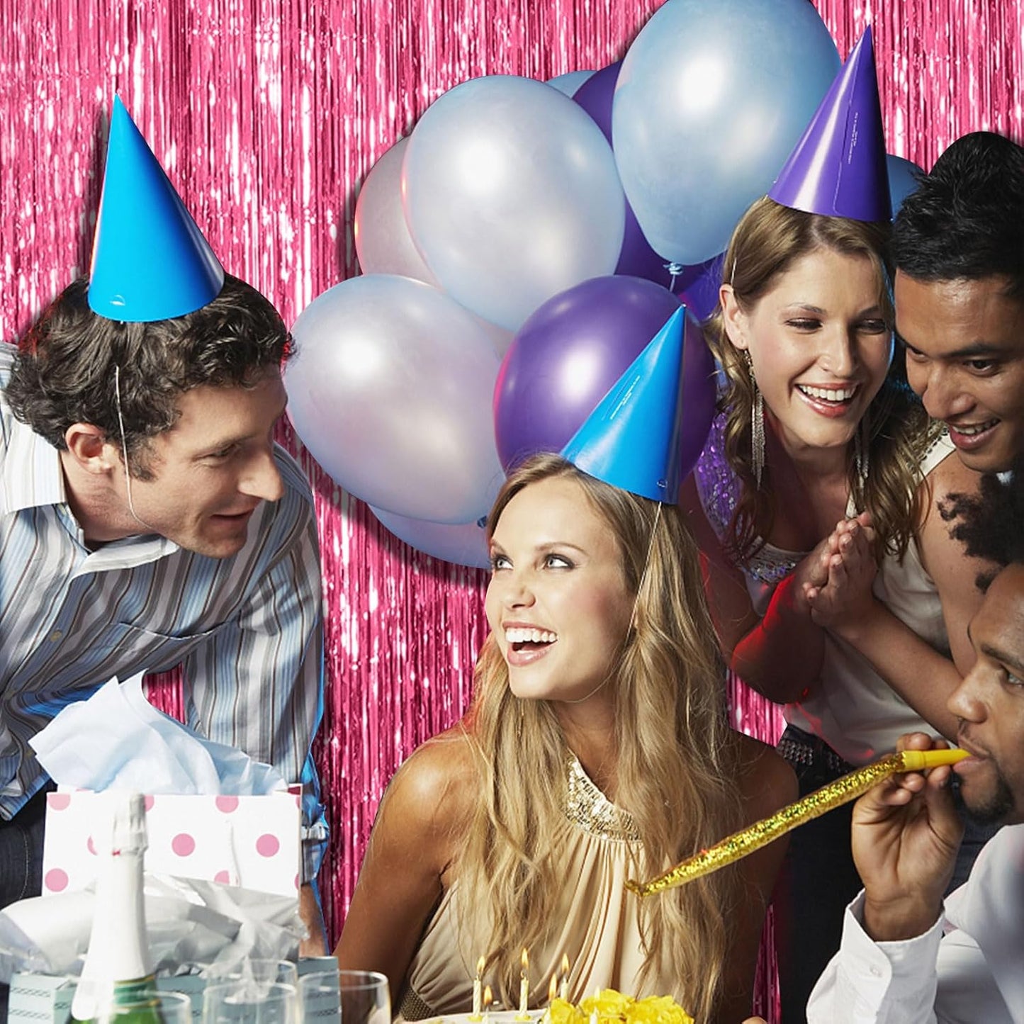 20 Pack Pink Backdrop Decorations - Tinsel Curtain Party Backdrop Foil Fringe Birthday Photo Booth Streamer Backdrop Pink Theme Bachelorette Graduation Decorations