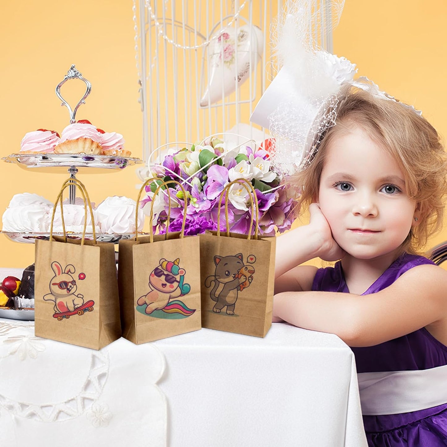 SPERPAND 50Pcs Kraft Paper Bags Mini Size - 6.5" Small Brown Paper Gift Bags with Handles, Party Favor Bag for Birthday, Wedding, Christmas, Baby Shower, Candy Bag