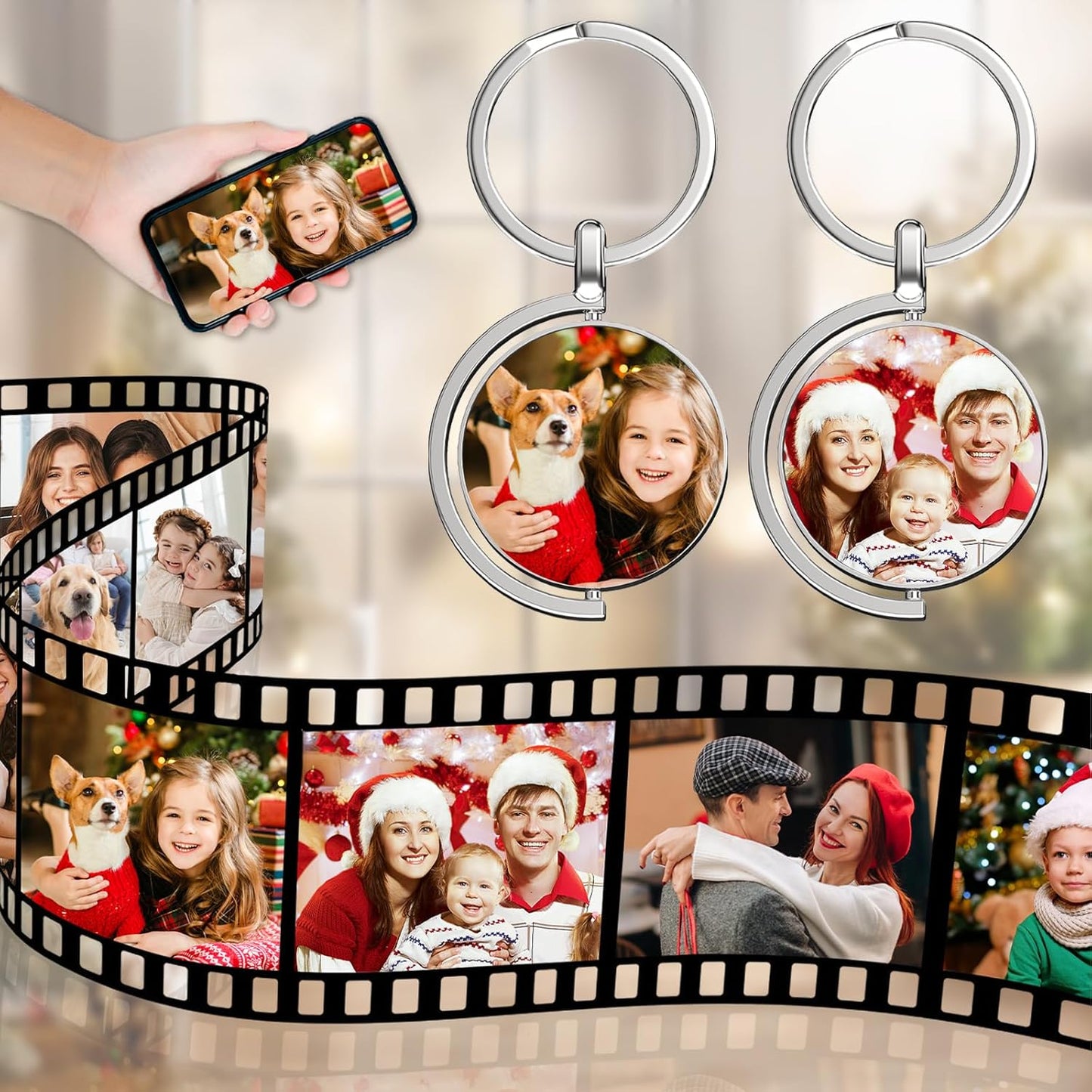 Personalized Custom Keychain with Picture - Turnable Double Sided Colorful Photo Key chains Memorial Gifts for Family Lover