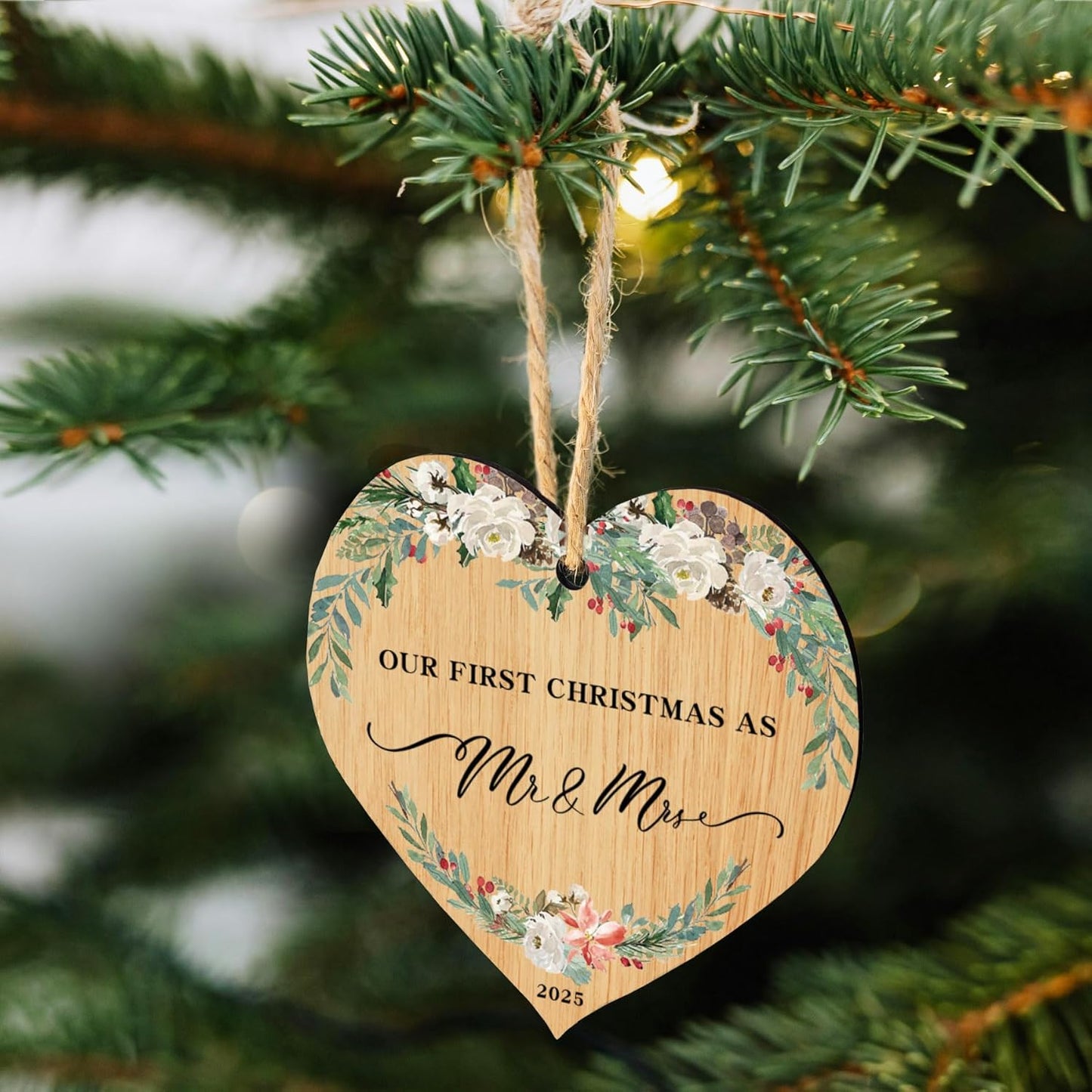2025 First Christmas Married Ornament,First Year as Mr and Mrs Christmas Hanging Ornament Wedding Decoration for Couple