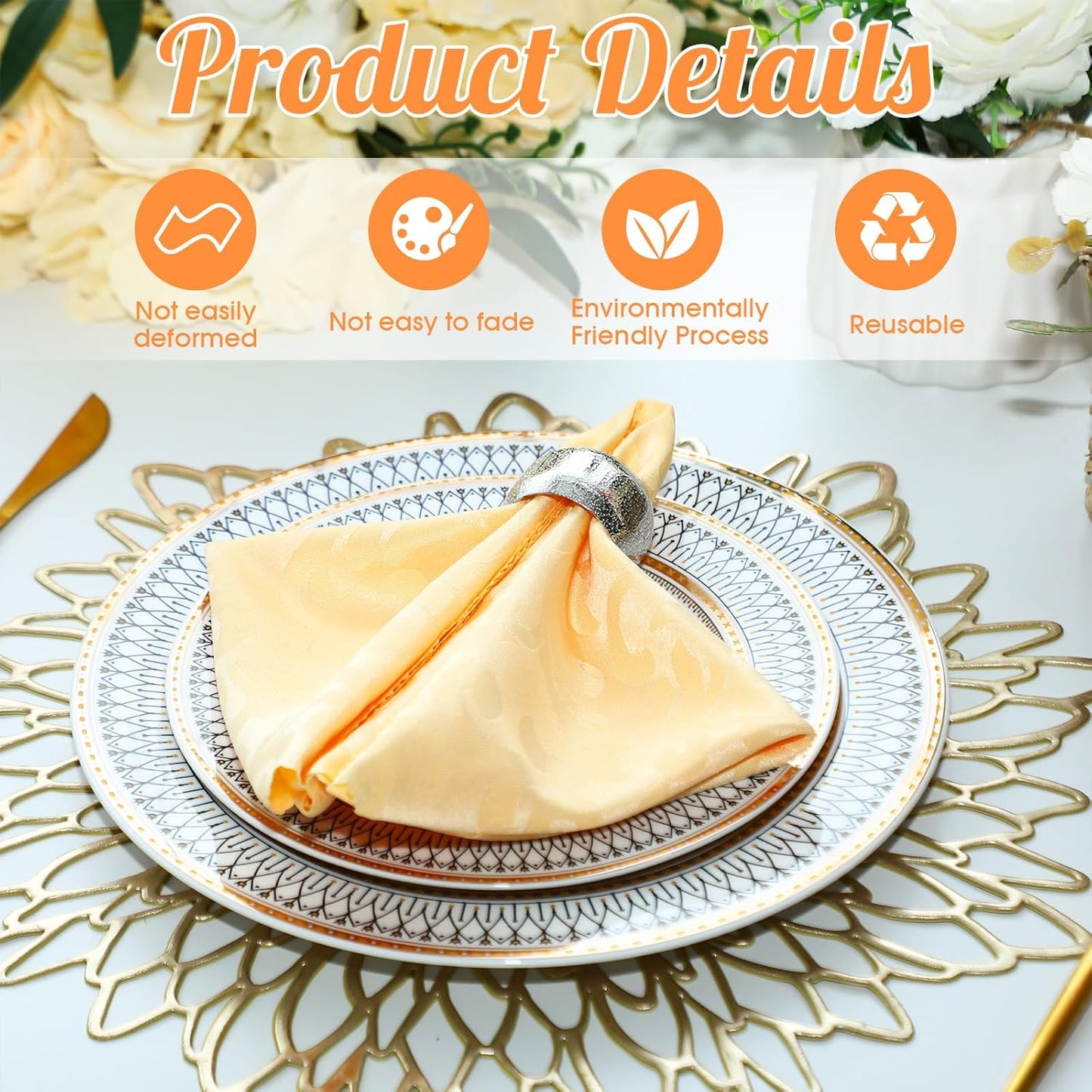 Lallisa 24 Pcs Gold Napkin Rings Metal Napkin Ring Holders for Cloth Table Decorations for Wedding Anniversary Birthday Dinners Party of Table Setting (Silver)