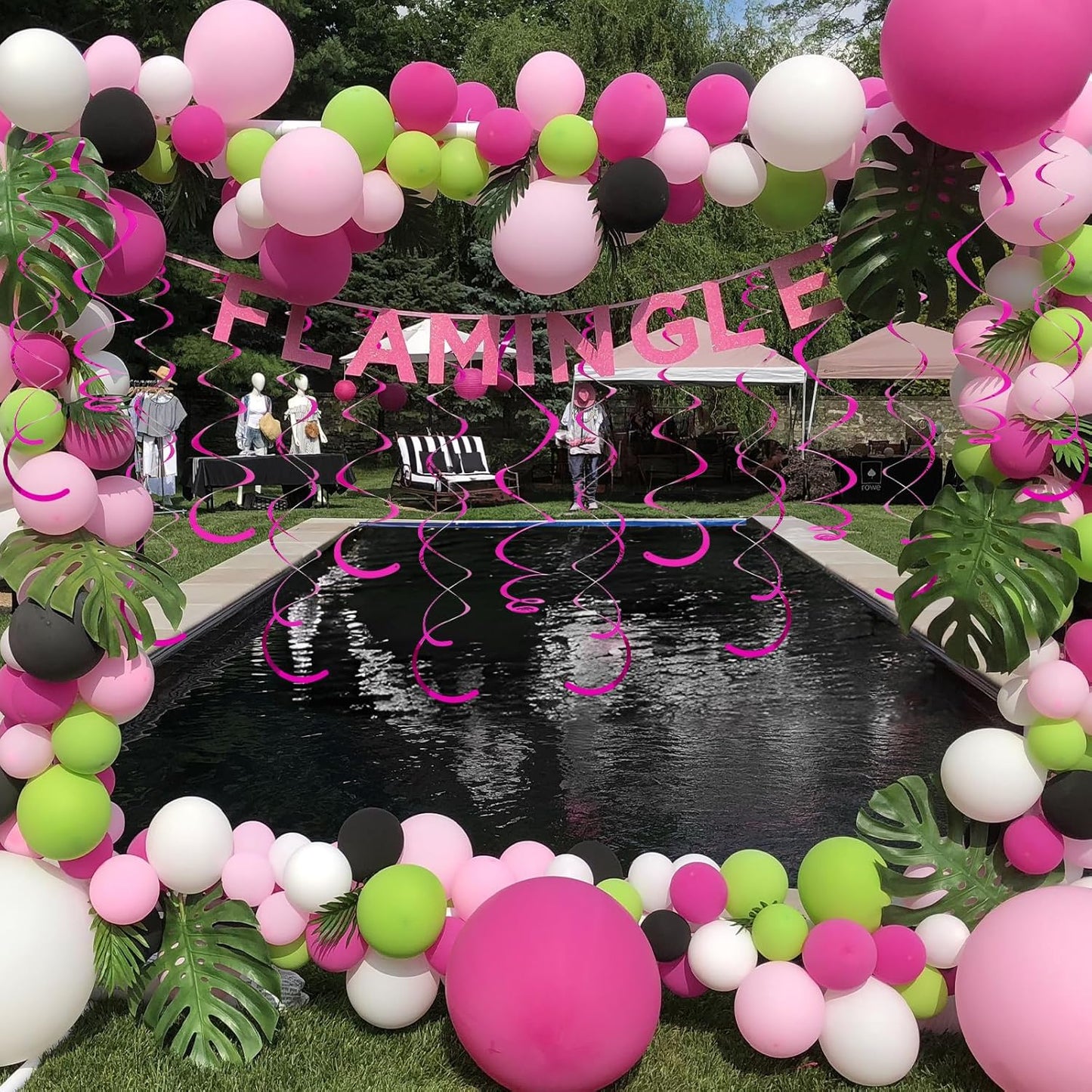 24 PCS Hot Pink Hanging Swirl, Fuschia Sparkle Ceiling Hanging Decorations, Plastic Streamer Party Decorations with Double-Swirls and Single-Swirls for Birthday Decorations, Summer, Hawaiian