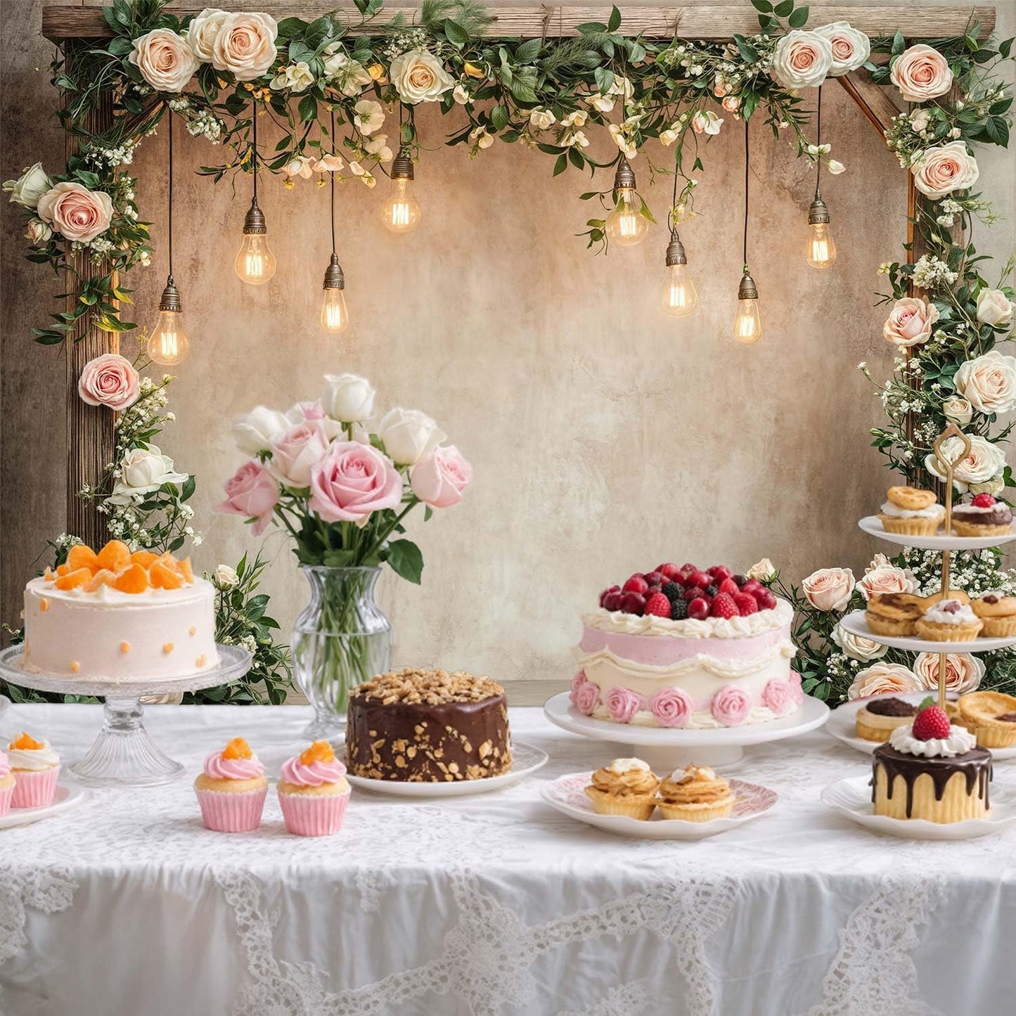 10x8ft Country Wedding Photography Backdrop Floral Rustic Roses Farmhouse Wooden Door Backdrop Pink Flower Birthday Baby Shower Wedding Bridal Party Banner Photo Booth Props Anniversary Background