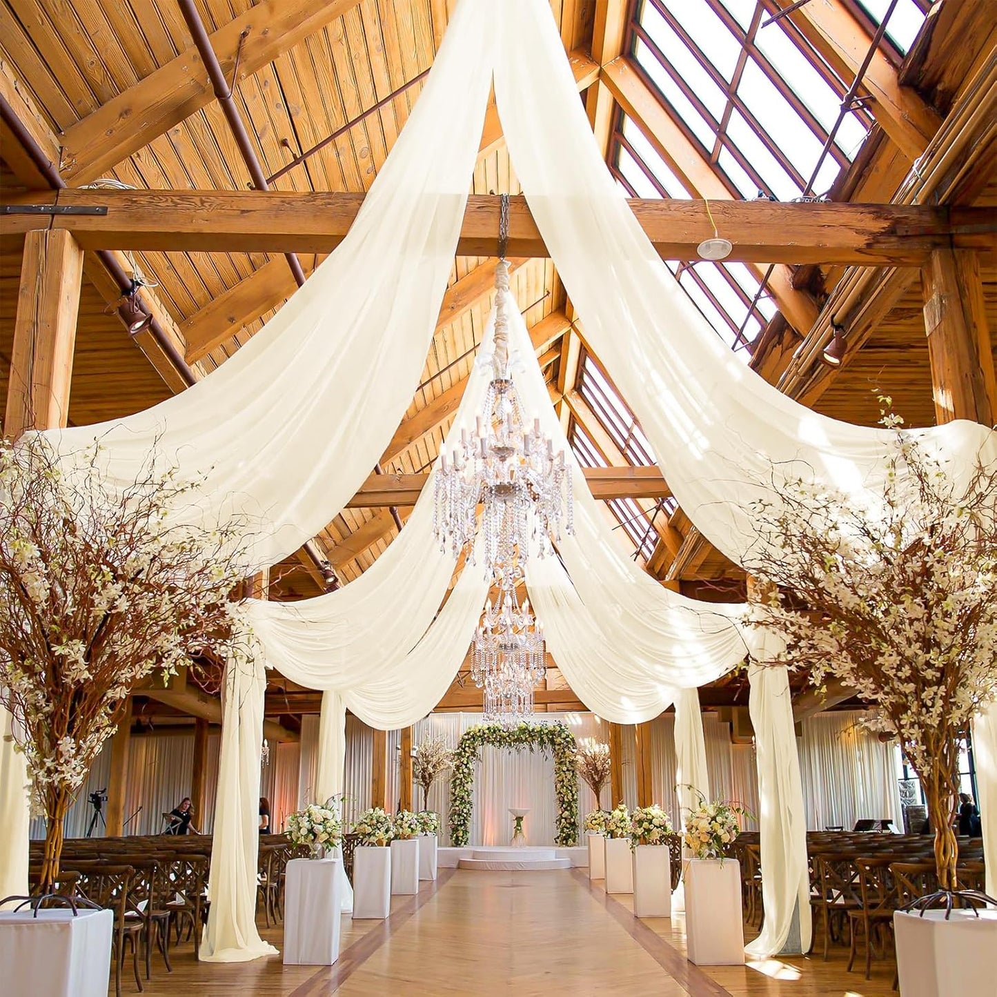 6 Panels Ivory Wedding Curtains - 5ftx30ft, Romantic Cheesecloth Sheer Drapes for Arch, Draping Fabric, Party & Ceremony Staging