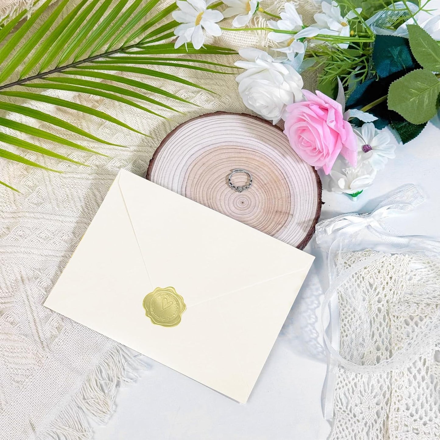50 PCS Pearl Ivory A7 Envelopes with Stickers, Shimmering 5x7 Envelopes for Invitations, Great for Wedding Invitation Cards, Birthday RSVP, Graduation, Baby Shower 5.25 x 7.25 inches