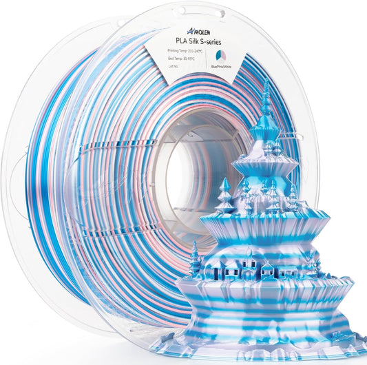 AMOLEN Silk PLA 3D Printer Filament, Shiny Multicolor Rainbow PLA Filament 1.75mm, Fast Color Change PLA 3D Printing Filament for Most FDM 3D Printer, Blue Pink White, 1kg (2.2lbs)