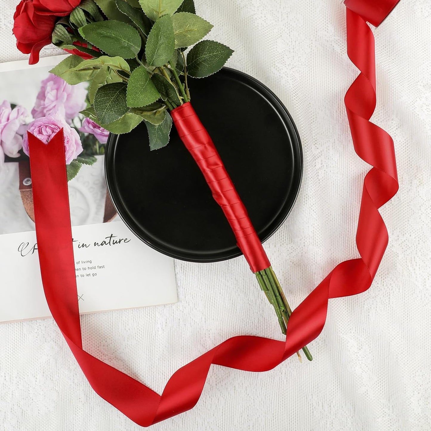 NESCCI 60 Yards Ribbon,1-1/2 Inch Red Satin Ribbon,Single Face Satin Ribbons, Perfect for Gift Wrapping,Wedding Decoration,Handmade Bows,Wrapping Bouquet and More