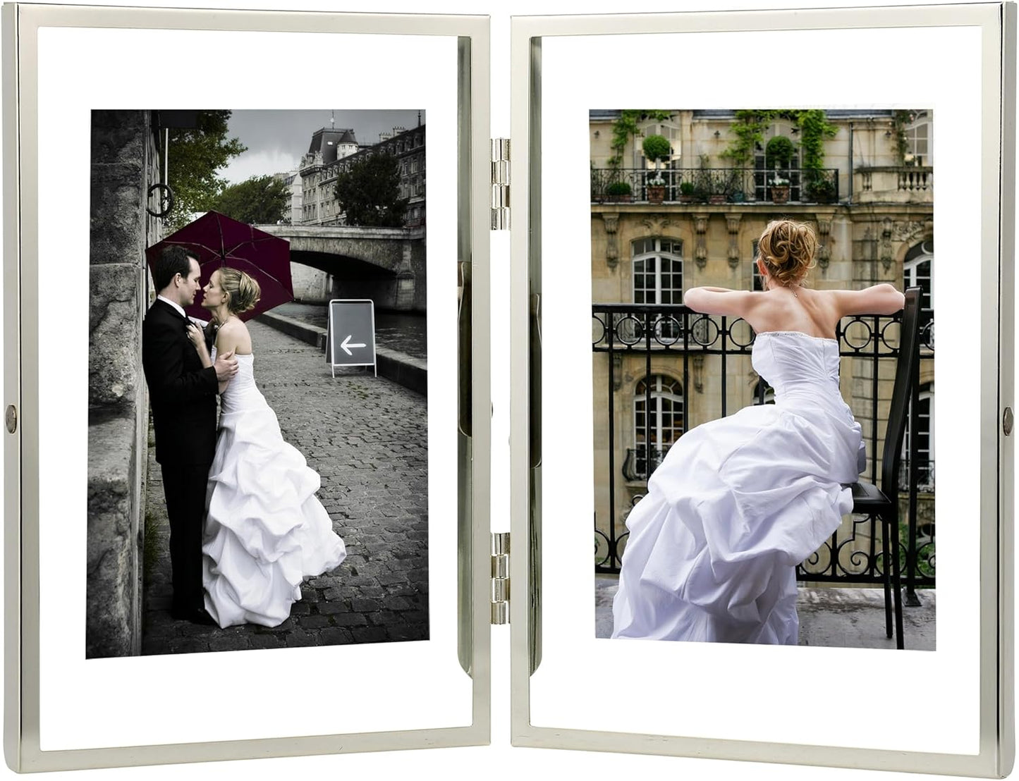 Silver 4x6''Double Floating Frame For Photo Sizes 2x3'',3.5x5'', For Desk/Shelf Display,Gift Choice Photo Frame for Wedding, Christmas,Home or Office Decor
