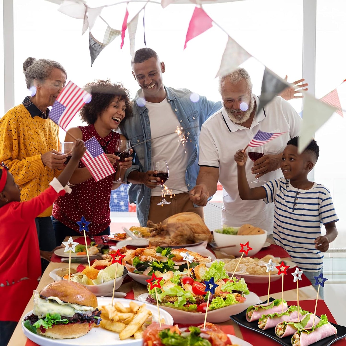 Minisland Big Red Star Cocktail Picks, 5.5 Inch Long Bamboo Fancy Toothpicks for Appetizers, Decorative Christmas New Year Holiday Party Food Drinks Garnish Fruit Skewer Sticks 50 Counts - MSL432