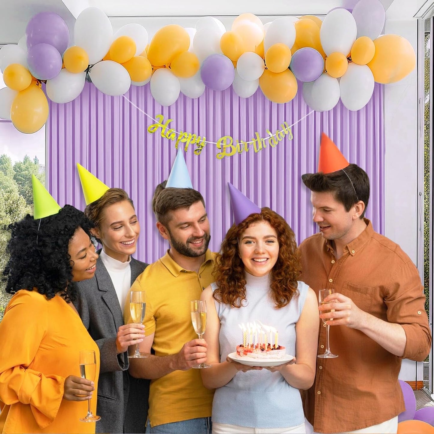 10 x 7 Feet Light Purple Backdrop Curtain for Partie, Background Curtains for Photoshoot, Birthday, Wedding, Halloween, Thanksgiving, Christmas Day, New Year Party Decorations 5Ft x 7Ft, 2 Panels