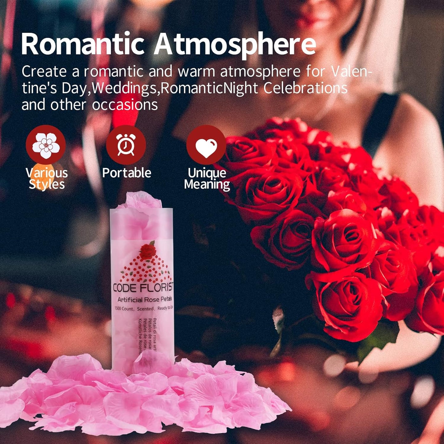 CODE FLORIST 1500 PCS Pink Silk Rose Petals for Valentine's Day,Romantic Night,Wedding,Proposal Anniversary Flower Decorations(Separated,Scented)