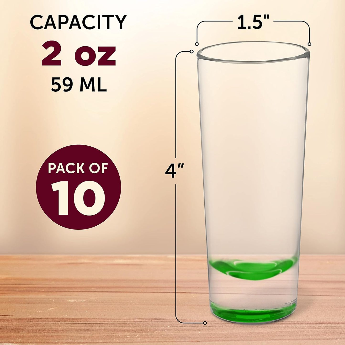 DISCOUNT PROMOS Cordial Shooter Shot Glasses 2 oz. Set of 10, Bulk Pack - Great for Birthdays, Parties, Indoor & Outdoor Events - Green