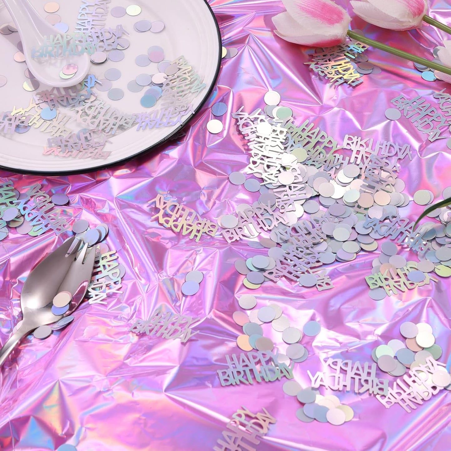 Iridescent Happy Birthday Confetti, 3000 Pcs Birthday Cake Table Metallic Foil Confetti Party Table Decor for Party, Baby Shower, DIY Arts and Crafting