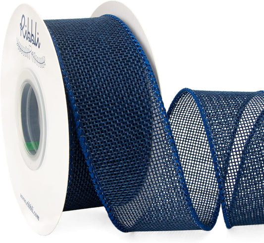 Ribbli Navy Burlap Wired Ribbon,1-1/2 Inch x 10 Yard, Wired Edge Ribbon for Big Bow,Wreath,Tree Decoration,Outdoor Decoration