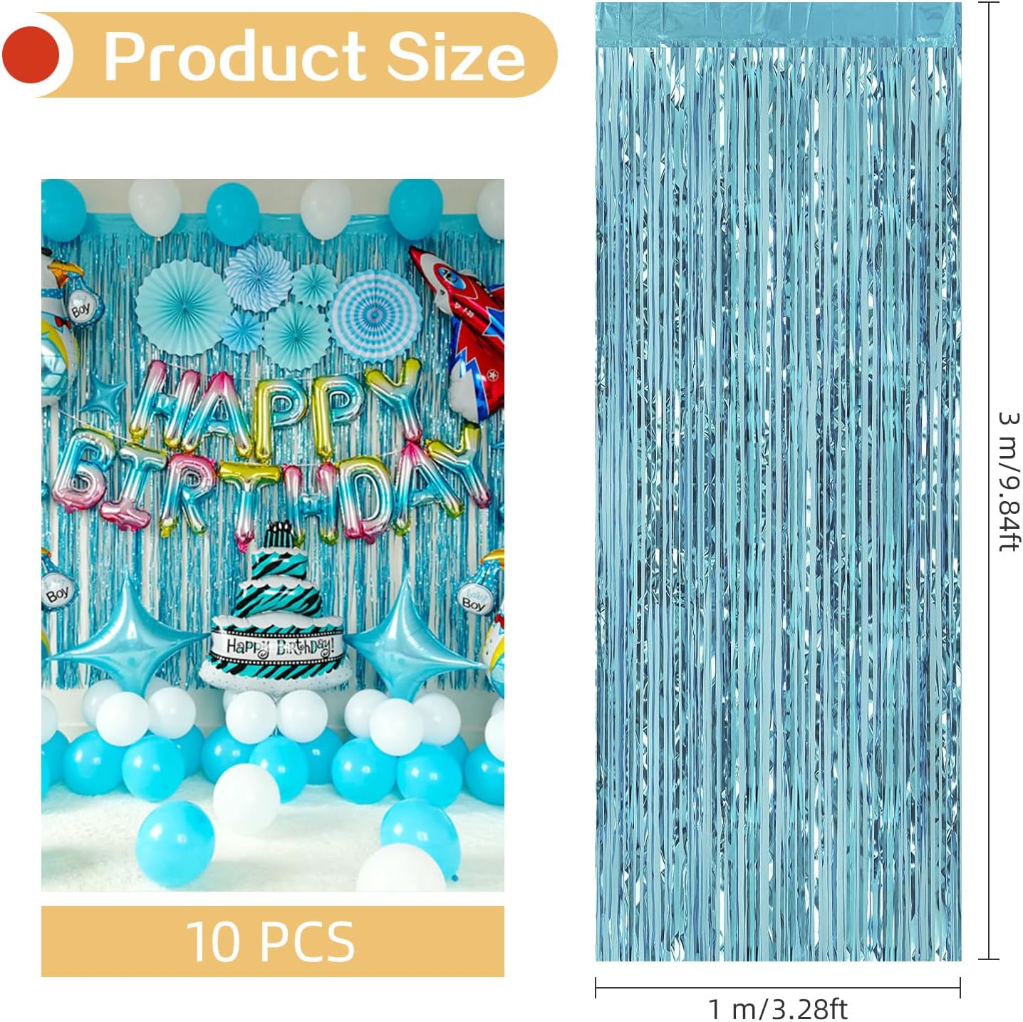 10 Pack Blue Foil Curtain Backdrop 3.2ft x 9.8ft Metallic Tinsel Foil Fringe Curtains Streamer Photo Booth Backdrop for Birthday Party Engagement Bachelorette Party Decorations (Light Blue)