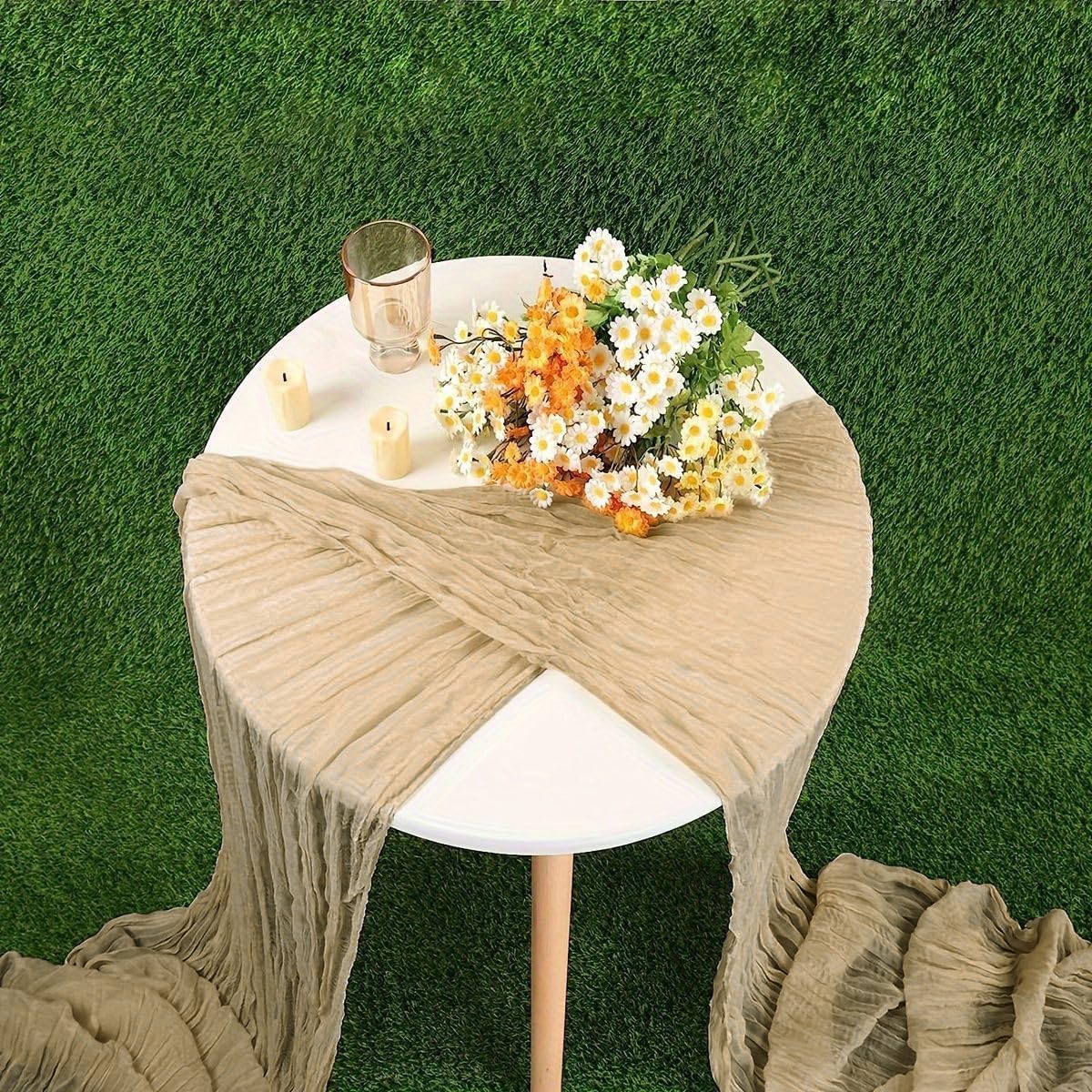 20 Pack Beige Cheesecloth Table Runner 17x108 Inch Boho Wrinkled Sheer Gauze Cheese Cloth Table Runner Bulk Decor for Wedding, Bridal Shower, Birthday Party