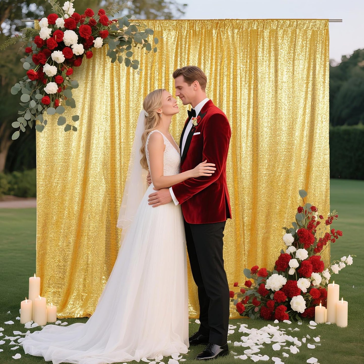 SquarePie Sequin Backdrop Curtain Not See Through Background for Wedding Party 6FT x 8FT Gold