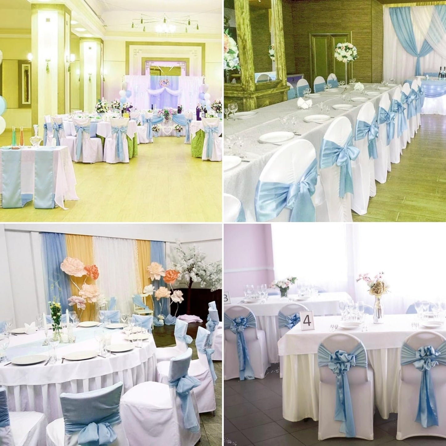 50 PCS Satin Chair Sashes Decorative Bow Chair Sashes Ties Back Ribbon Bows Seat Cover Band for Wedding Birthday Party Ceremony Reception Hotel Events Banquet Home Kitchen Decor(7x108inch,Baby Blue)