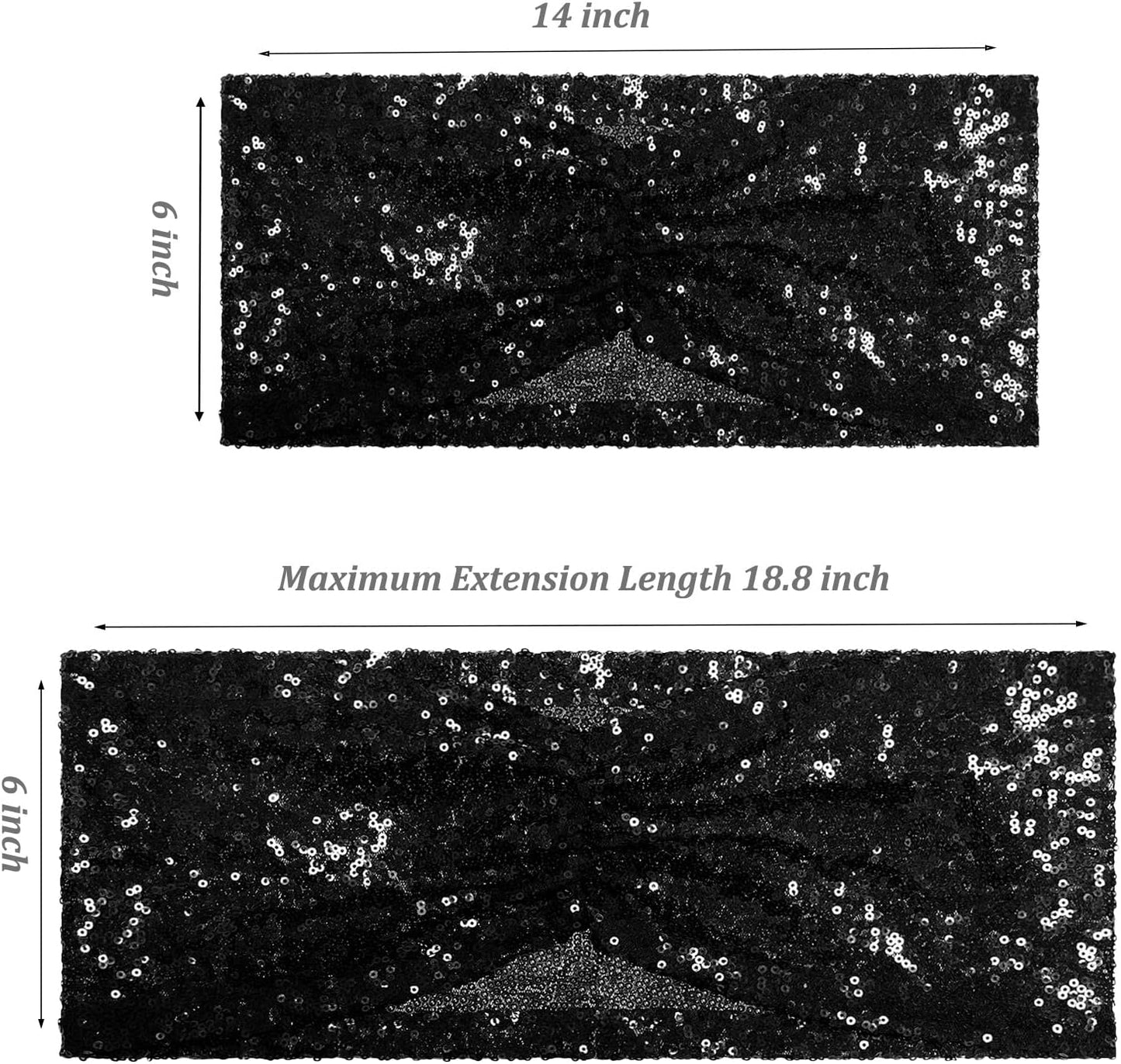 SquarePie Pack of 100 Chair Sashes Sparkly Black Sequin Bands for Wedding Party Banquet Home Decor