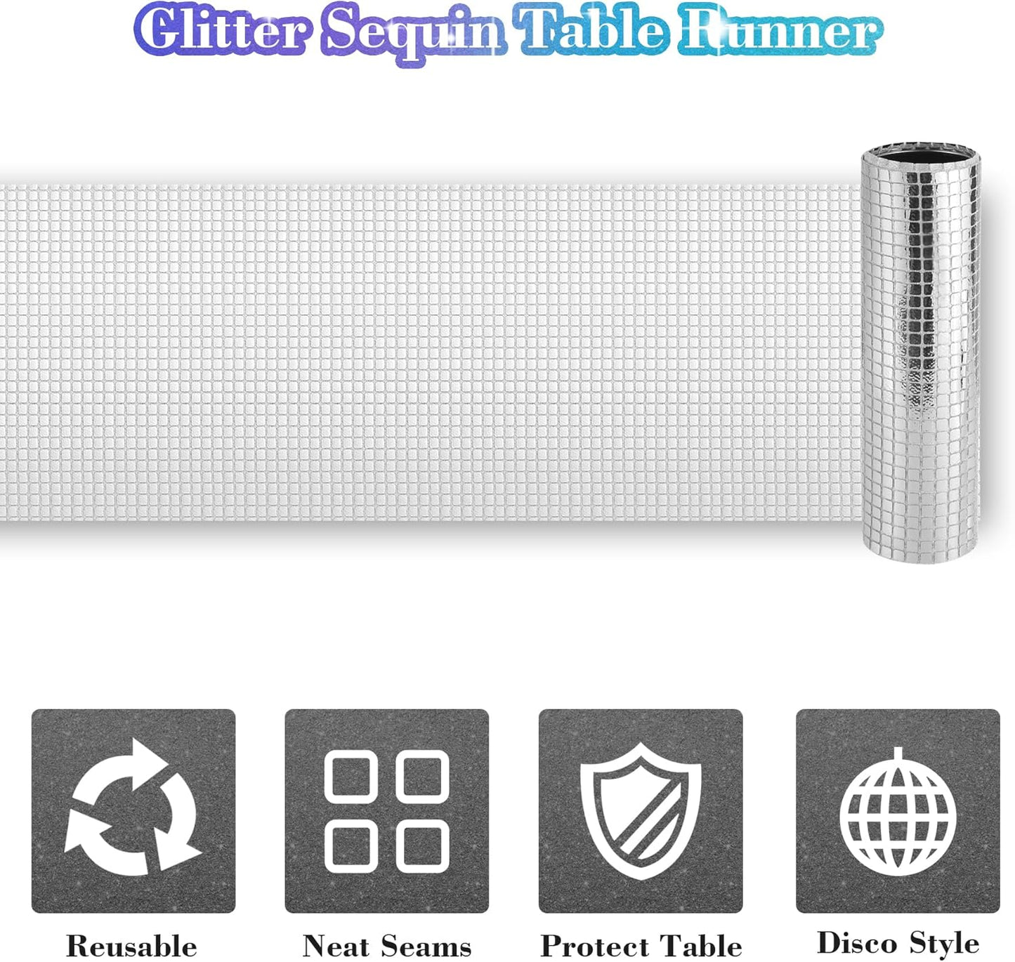 12x108 Inch Disco Ball Party Table Runner Silver Glitter Foil Table for Bachelorette Party 70's 80's Disco Ball Table Decorations (One Pack)