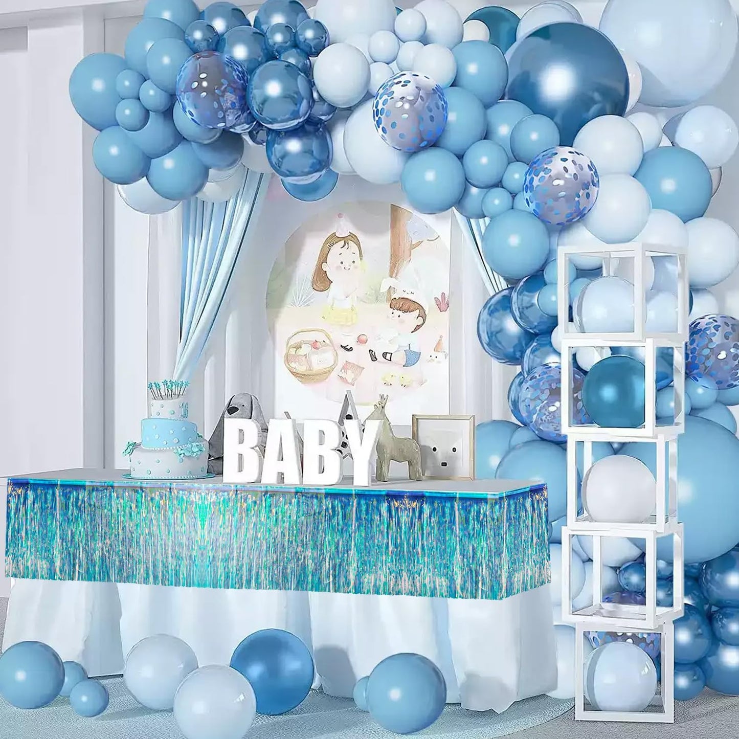 Iridescent Birthday Decorations Tinsel Garland Parade Float Decorations for Trailer 4Pack 12FT Christmas Party Decor Ceiling Fringe Banner Silver Backdrop for Streamers Party Decorations