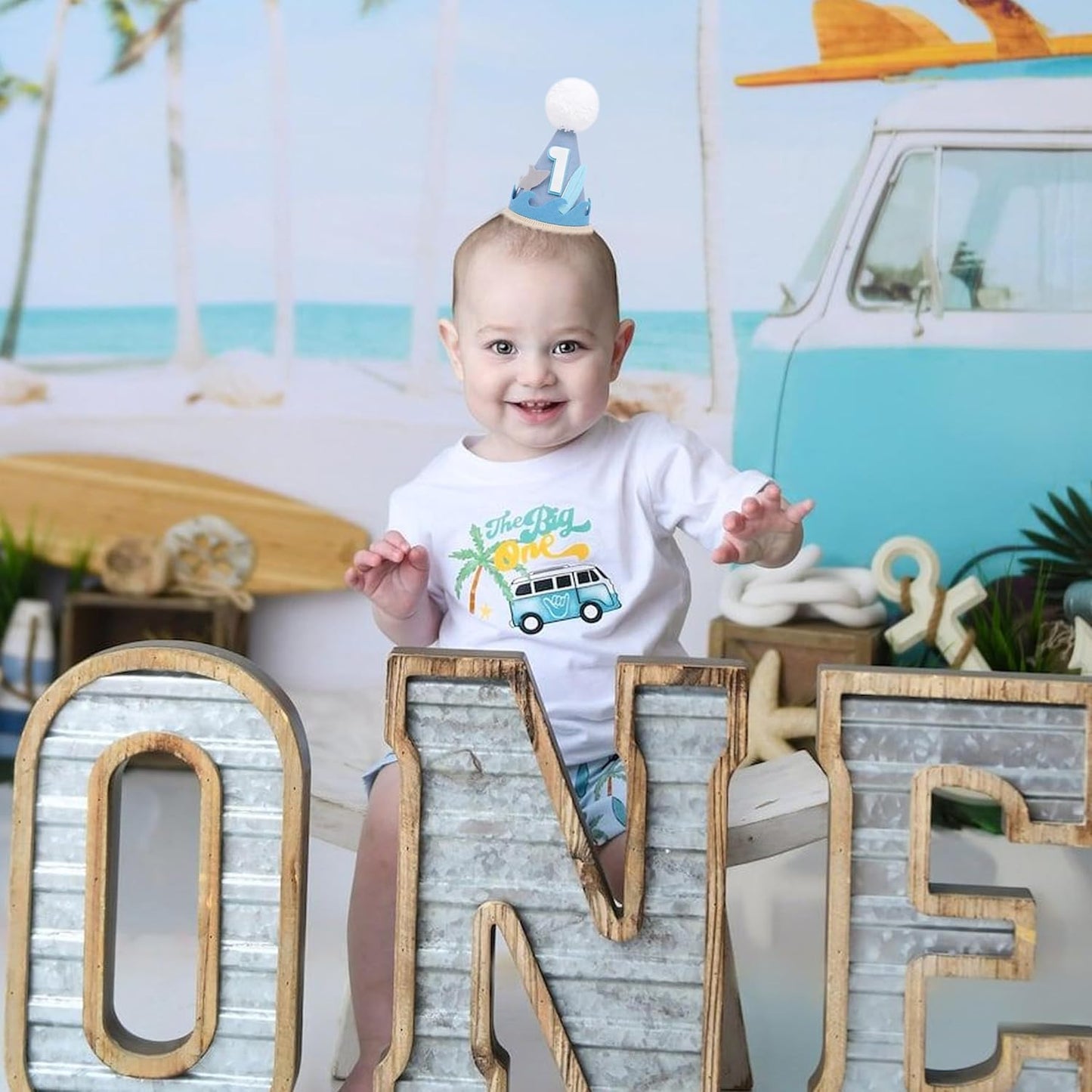 The Big One Birthday Hat - Shark 1st Birthday Party Decorations, Summer Surf Party Hat, Sea Wave Birthday Headwear