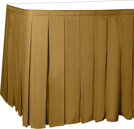 Ultimate Textile Pleat Polyester Fabric Table Skirt - Machine Washable Flame Resistant with Clips for Events, Weddings & Trade Shows, Cut & Sewn in Paterson, NJ - Gold, 21' Box Pleat
