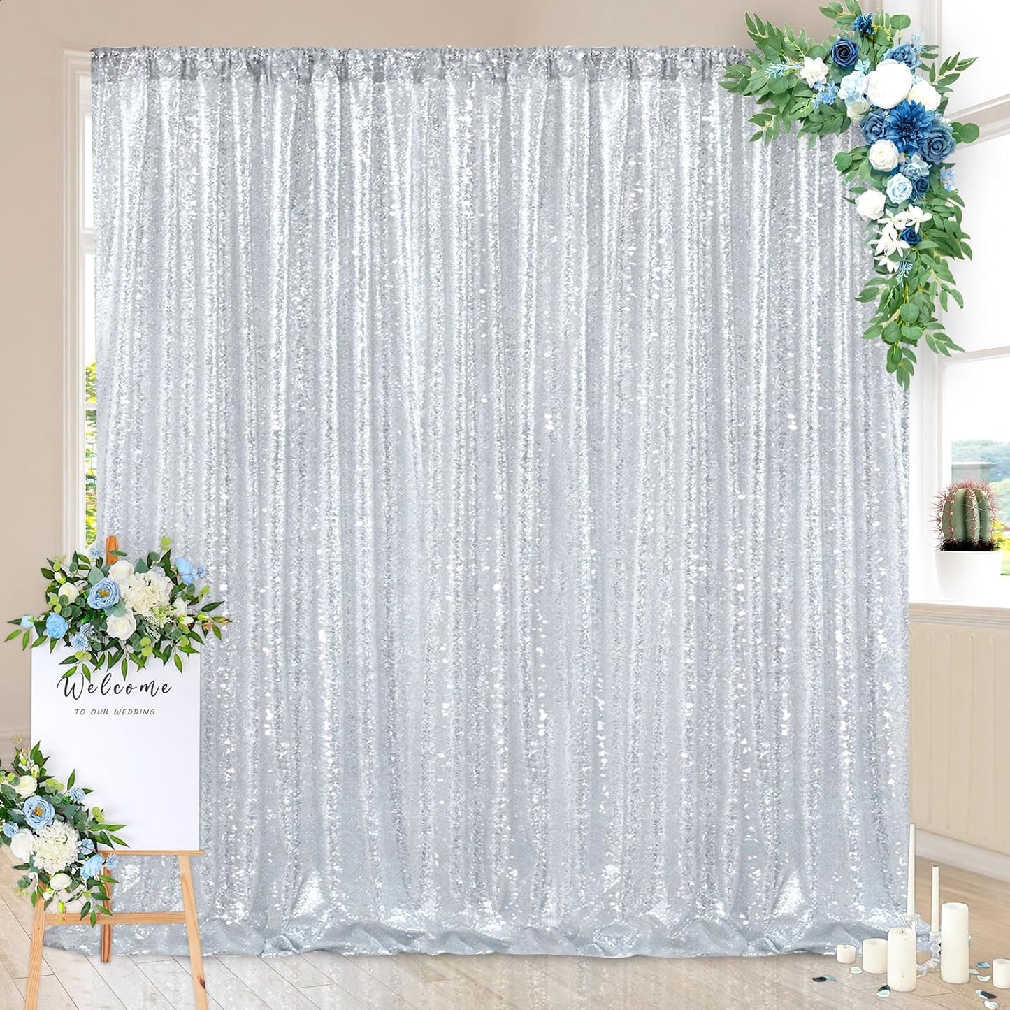 Silver Backdrop Curtains for Birthday - Glitter Party Photography Background 10ft x 10ft Wedding Christmas Home Decorations