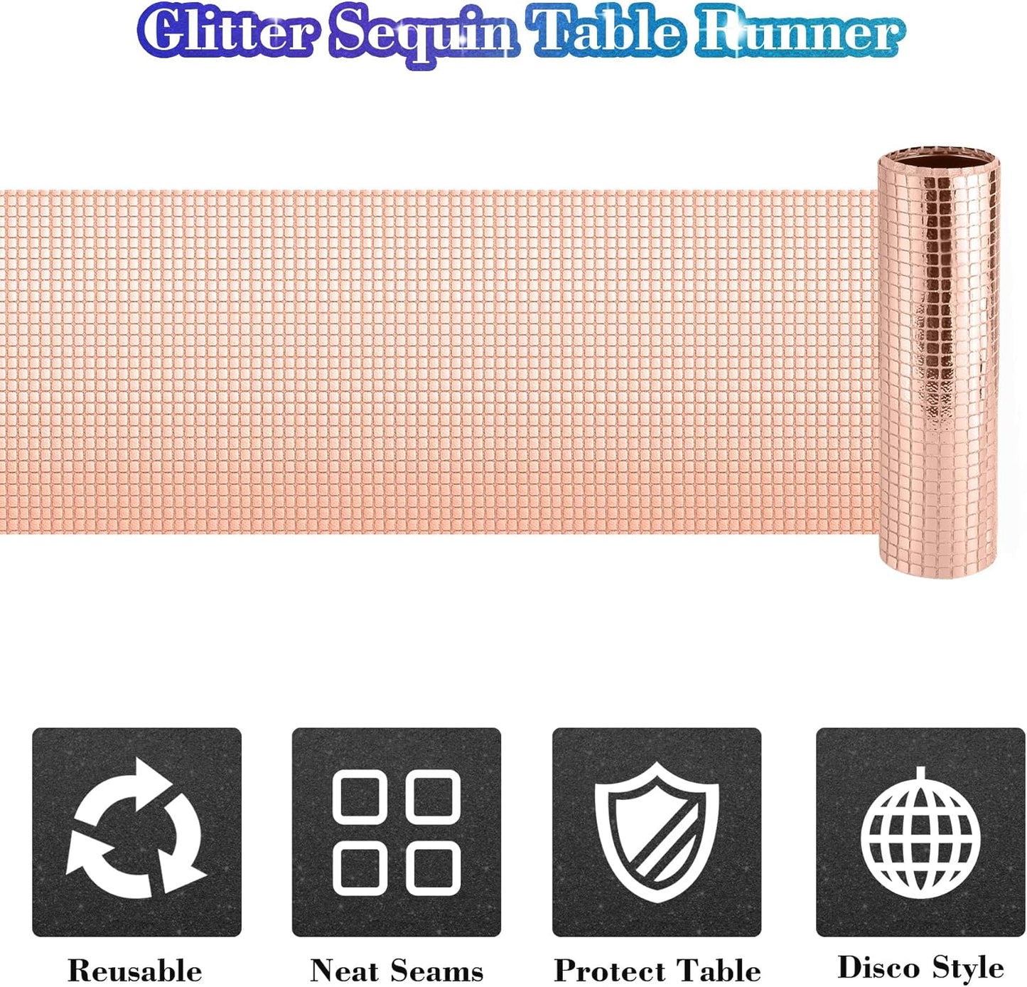4 Packs Rose Gold Disco Table Runner, 12 x 108 Inches Glitter Silver Party Table Runners Mirror Foil Table Decor for 70s 80s Disco Bachelorette Dance Birthday Party