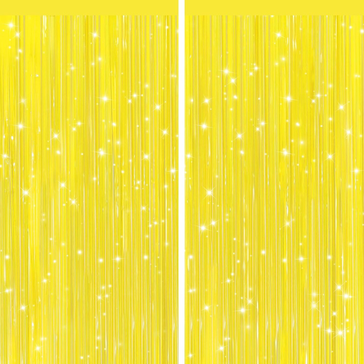 GCB 2Pack Macaron Yellow Metallic Tinsel Foil Fringe Curtains, Door Streamers Photo Booth Backdrop for Birthday Party, Tinsel Curtain Backdrop for Baby Shower Bachelorette Christmas Party Decorations