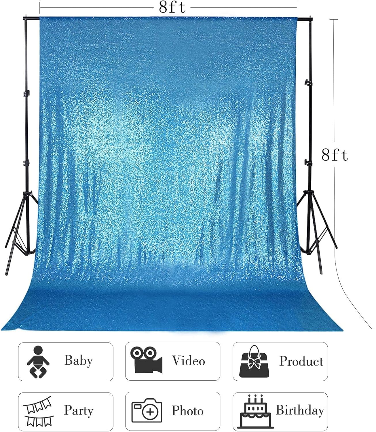 8ft x 8ft Aqua Blue Sequin Backdrop Curtain Sparkle Photo Backdrop for Wedding Birthday Baby Shower Wall Decorations