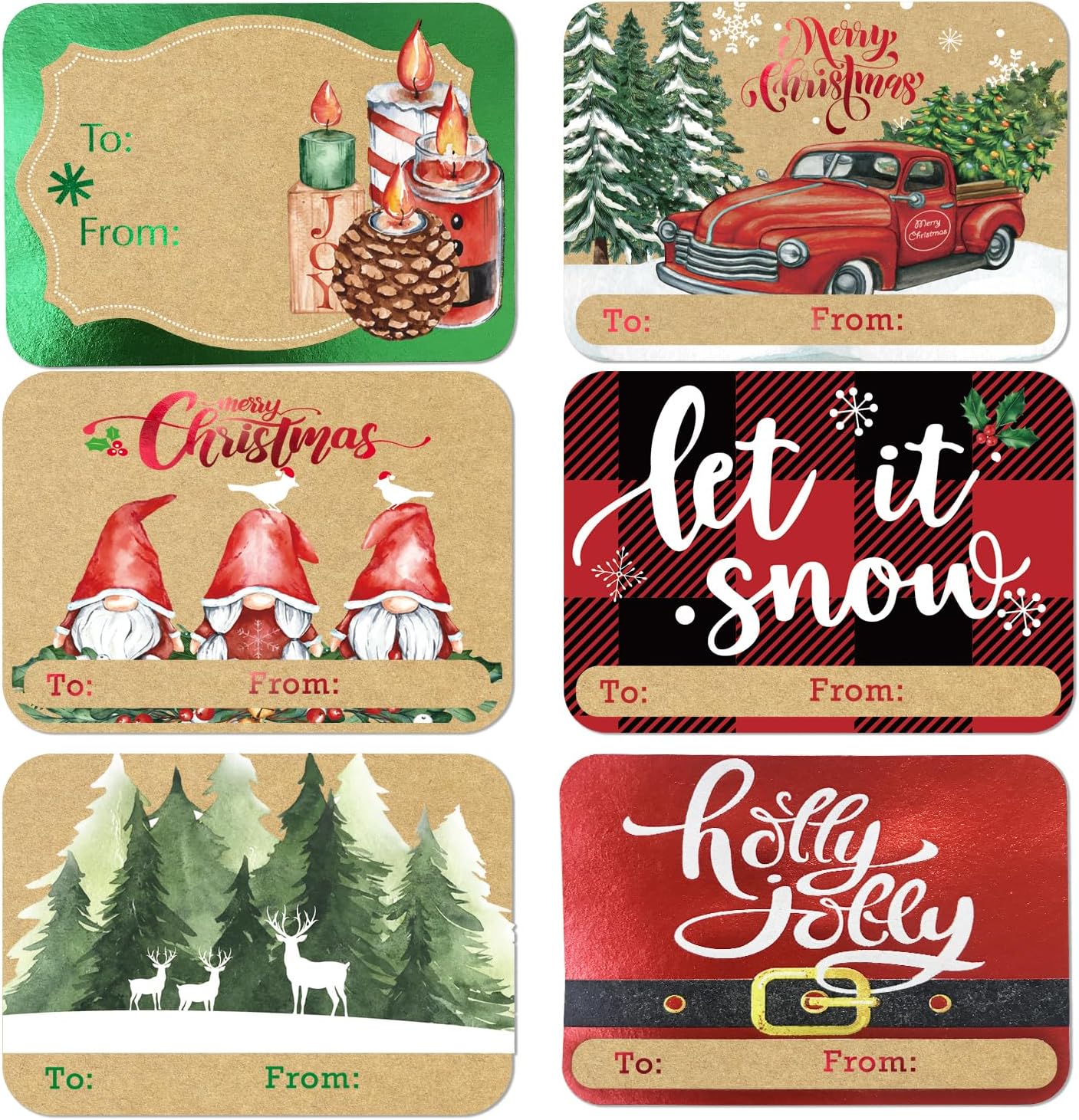 80-Count Foil Kraft Christmas Tags Sticker，8 Jumbo Designs - Xmas to from Christmas Stickers Name Tags Write On Labels - Holiday Present Label…
