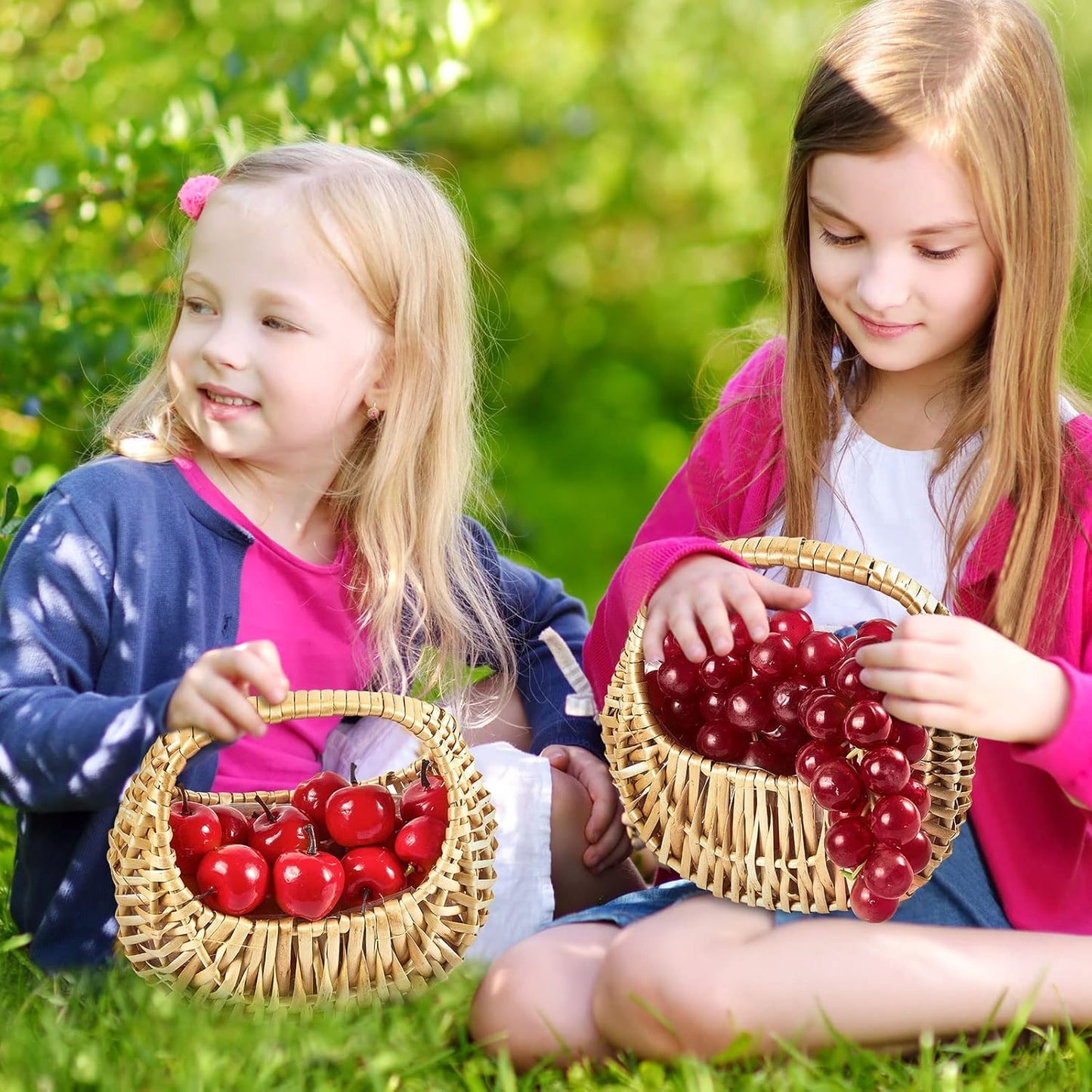 Taiyin 18 Pack Rattan Flower Girl Basket Small Half Moon Straw Wicker Basket with Handle Ideal for Wedding Flower Girl,Picnic,Garden Storage and Home Decor (Nature)