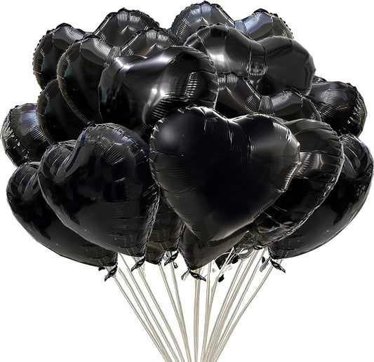 Jonhamwelbor 20Pcs 18 inch Black Foil Mylar Heart Shape Balloons Decorations Valentines Birthday Wedding Baby Shower Party (Black)