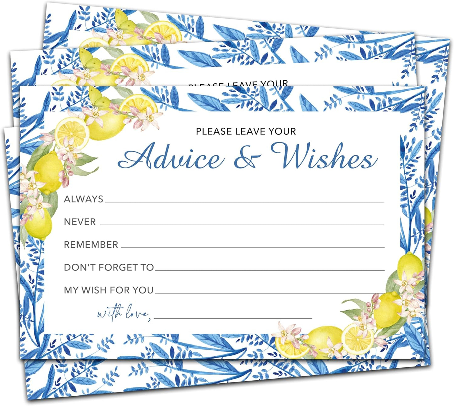 Advice And Wishes Cards (25pcs), Mediterranean Lemon Advice Cards For Mr And Mrs, Bride And Groom, New Parents, Bridal Shower, Baby Shower, Engagement, Wedding, Bachelorette Party Games Decor -A04