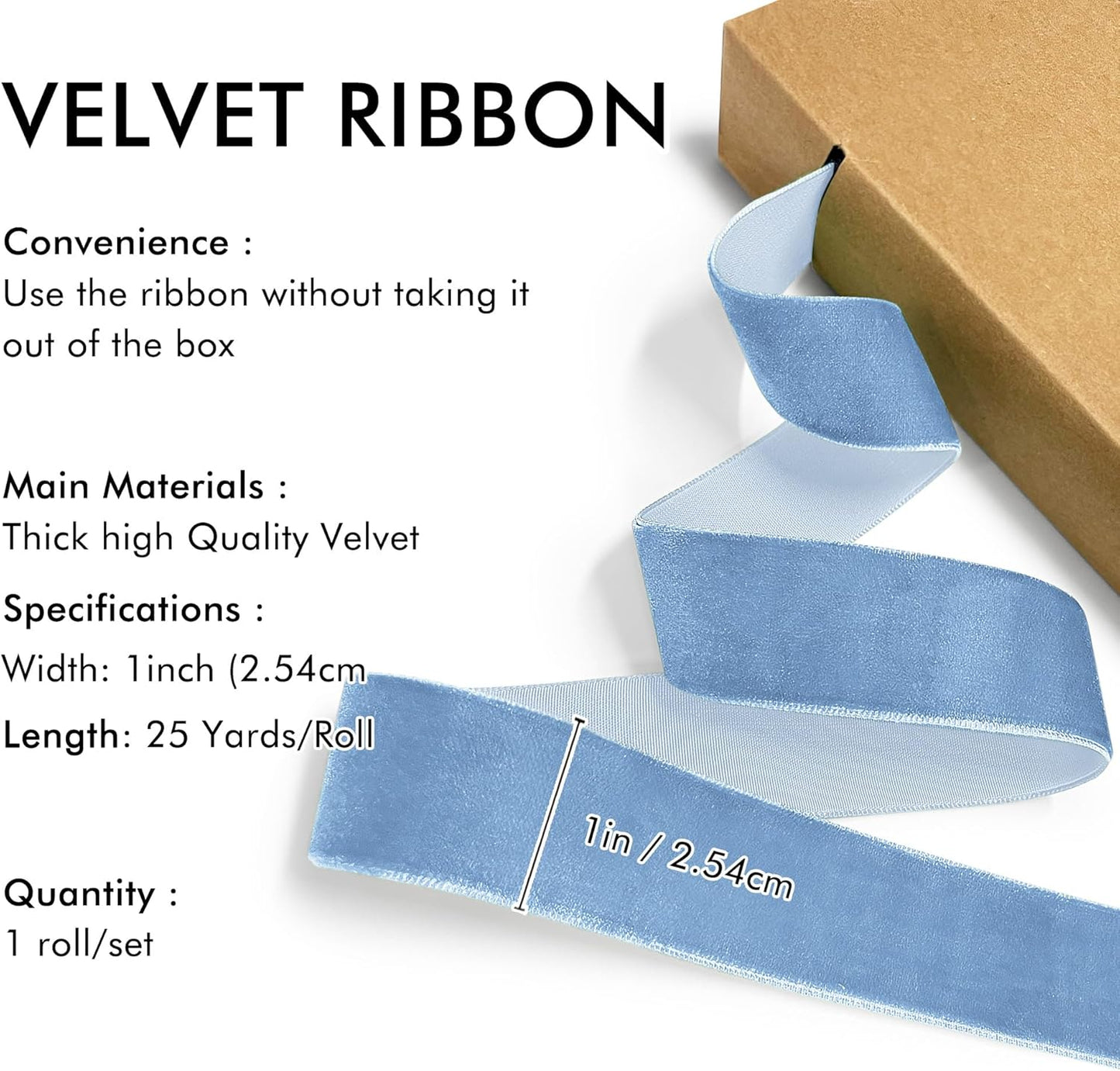 Blue Velvet Ribbon 1'' 25 Yards for Christmas Tree, Gift Wrapping, Flower Bouquet, Wreath Decorations, Bow Making