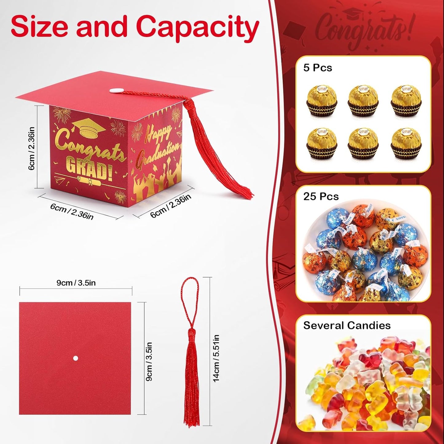 COTOPHER 36 Pack Mini Graduation Cap Gift Boxes with Tassel, Class of 2025 Graduation Candy Boxes Centerpieces for Tables Party Decorations, Small Treat Chocolate Box Graduate Favors Supplies