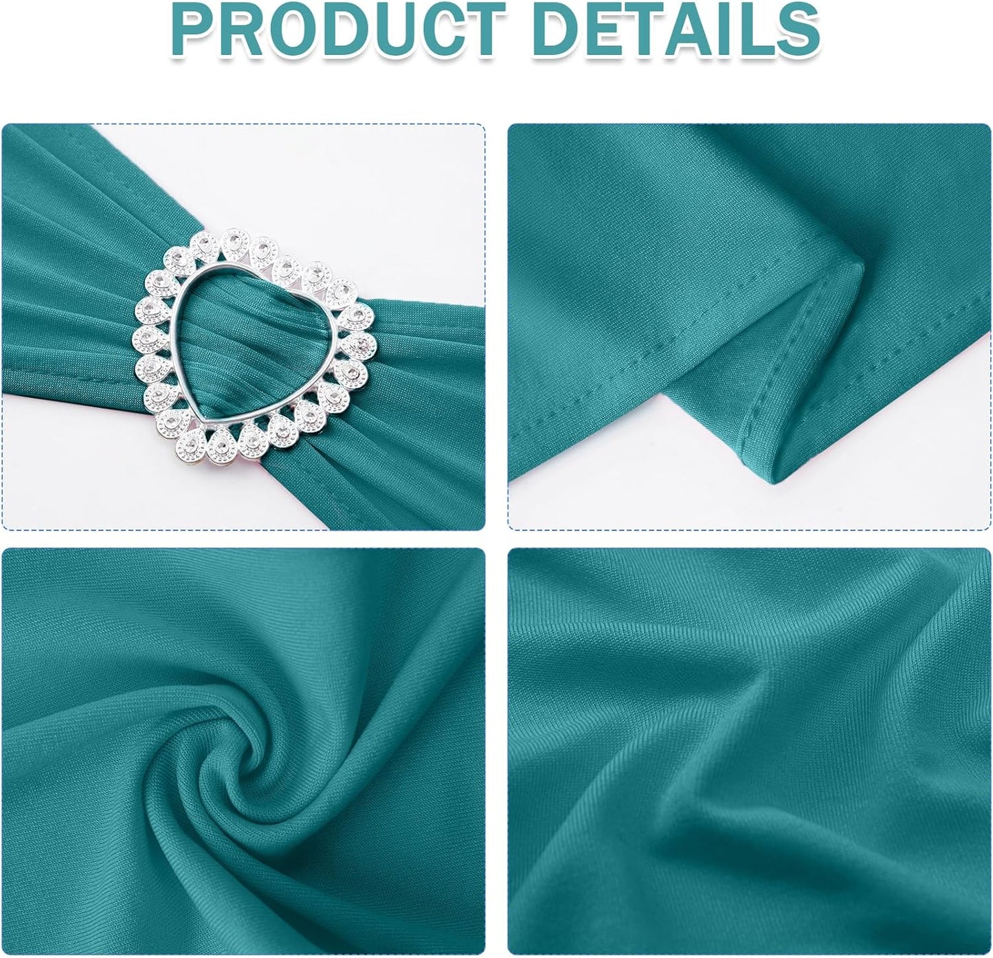 Howhic Pack of 60 Spandex Chair Sashes Bows Stretch Chair Cover Band with Buckle Slider Universal Elastic Chair Ties for Wedding Banquet Party Event Decoration (Turquoise)