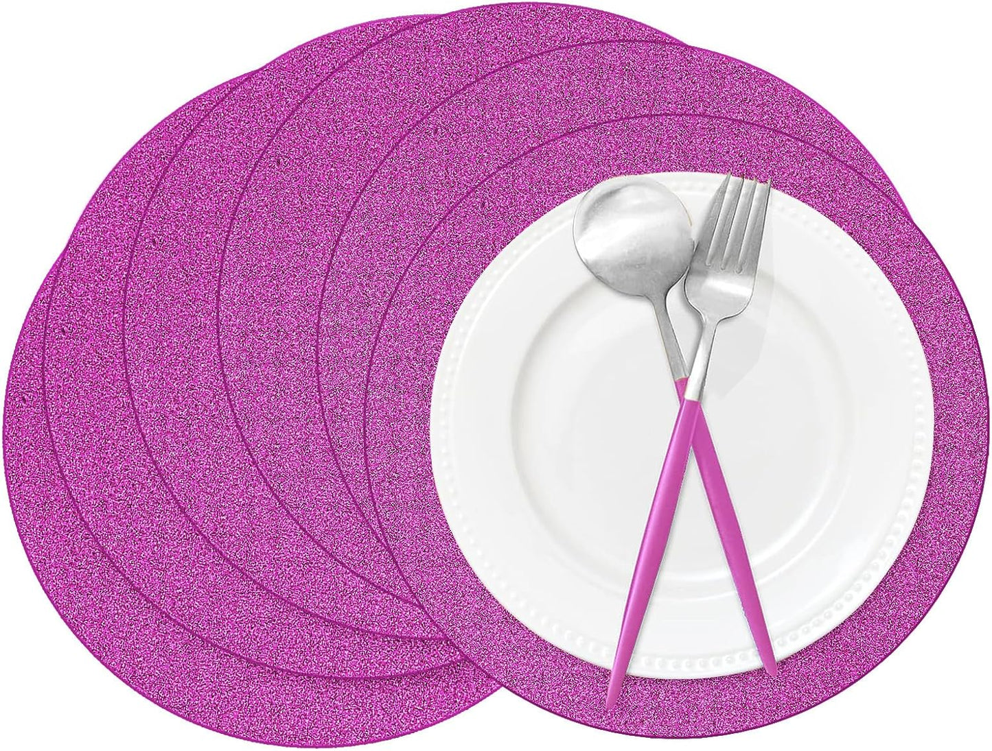 50 Pieces Hot Pink Glitter Paper Place Mats Sparkle 14'' Round Disposable Table Mats Hot Pink Doilies for Wedding Banquet Birthday Party Home Dining Table Decor